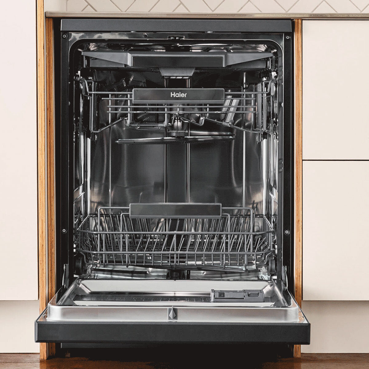 Haier HDW15U3B1 600 Series Built-In Dishwasher with Steam Function - Black Stainless Steel | Energy Efficient for Small Kitchens & Apartments