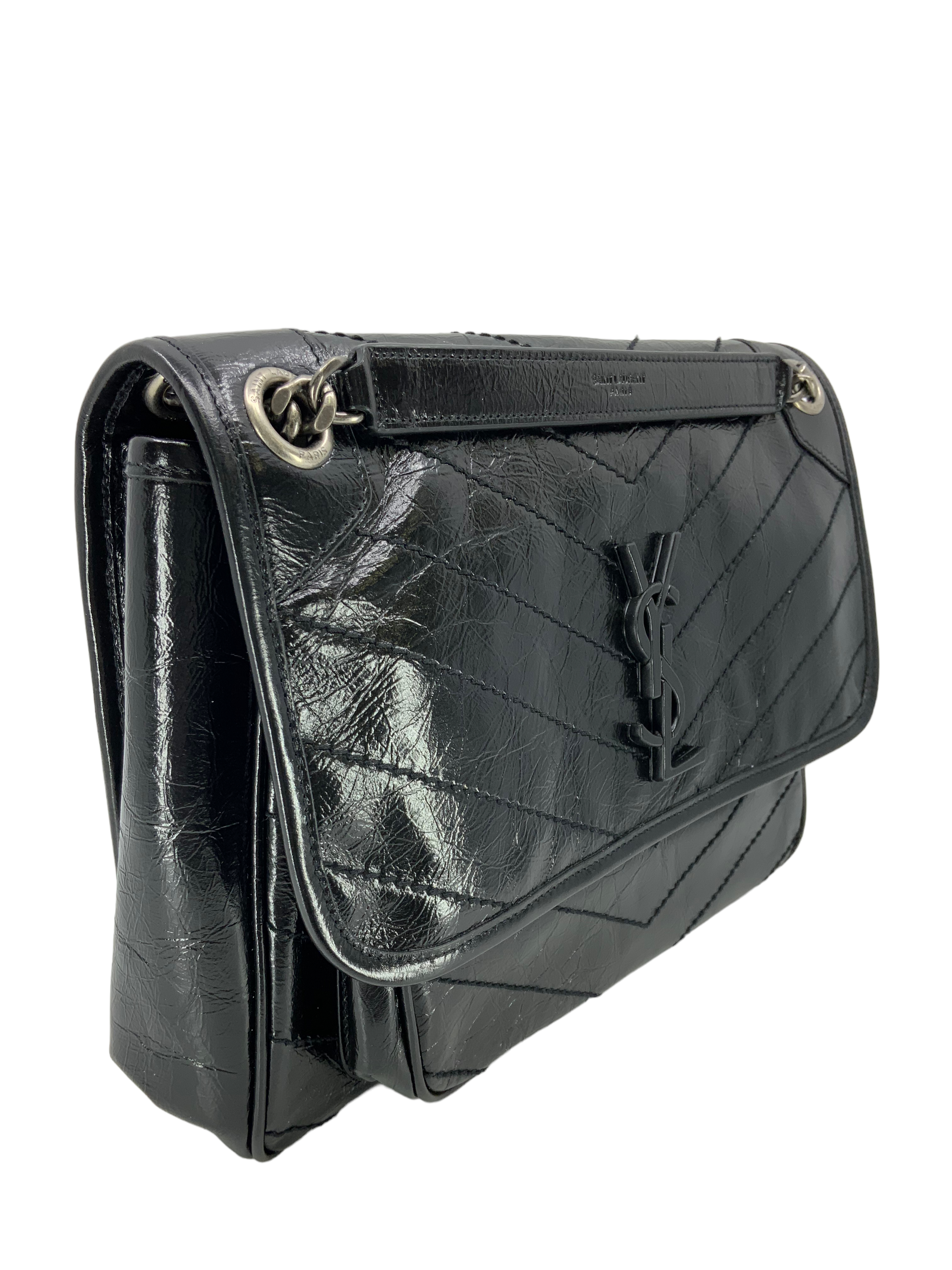 SAINT LAURENT Crinkled Calfskin Monogram Niki Medium Chain Bag - Luxury Designer Handbag for Women | Perfect for Work, Evening Events & Everyday Use