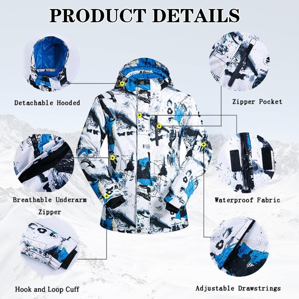 Men's Windproof Waterproof Snowsuit Set - Winter Ski Jacket & Snowboard Pants for Cold Weather - Ideal for Skiing, Snowboarding & Outdoor Winter Sports