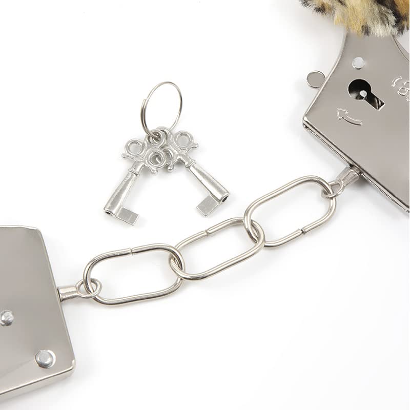 Soft Furry Adjustable Handcuffs with Keys - Plush Stainless Steel Bondage Cuffs for Couples, SM Play & Fetish - Ankle Bracelets Included - Perfect for Adult Toys, Halloween Cosplay & Police Costume Props (Red) - Enhance Your Roleplay & BDSM Scenes