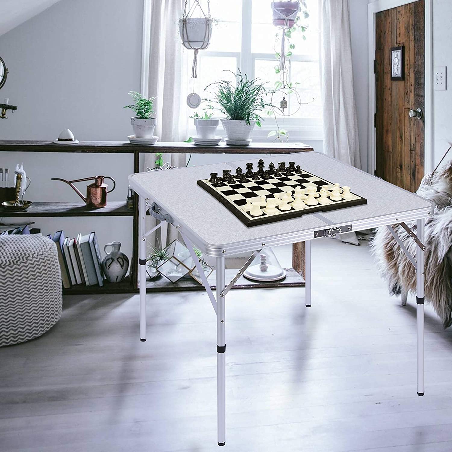 24x24 Inch Lightweight Portable Folding Card Table with Waterproof MDF Top - White Square Folding Table for Adults, Indoor & Outdoor Use - Perfect for Parties, Camping, Picnics & Game Nights