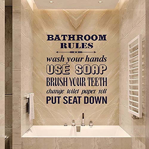 Bathroom Wall Decals Stickers - Vinyl Wallpaper Mural with Bathroom Rules (Wash Your Hands, Put Seat Down) for Bathroom, Washroom & Lavatory - Perfect for Home, Office & Public Restroom Decor