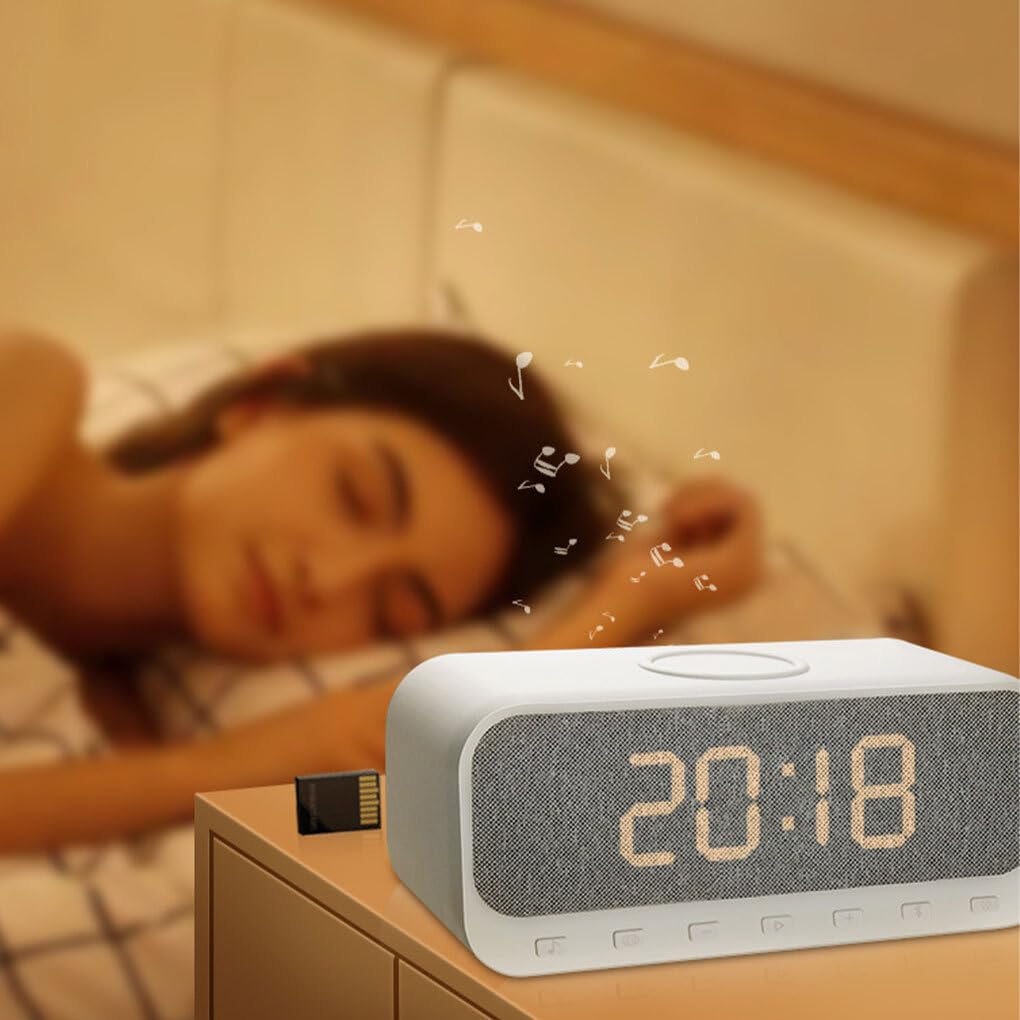 Portable Bluetooth Radio with Wireless Charging & Alarm Clock - Multifunctional Desktop Speaker for Music Lovers | Perfect for Bedroom, Office & Travel Use