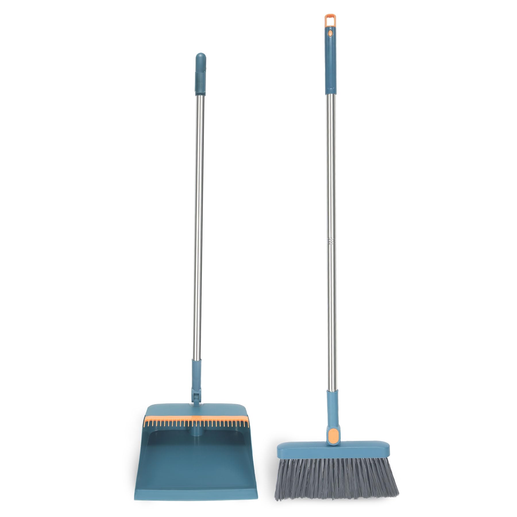 Adjustable Long Handle Broom and Stainless Steel Dustpan Set - Home, Kitchen & Office Floor Cleaning Combo for Indoor Use | Perfect for Hardwood, Tile & Lobby Floors