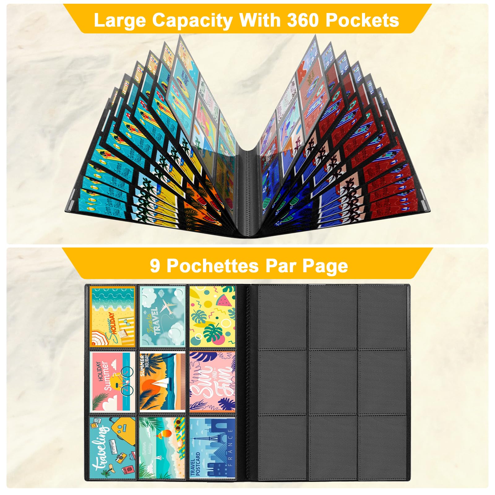 PUWOWYE Collectible Card Album - 360 Card Binder, Waterproof Trading Card Holder, Black Card Storage Book - Perfect for Pokemon, MTG, and Sports Card Collectors