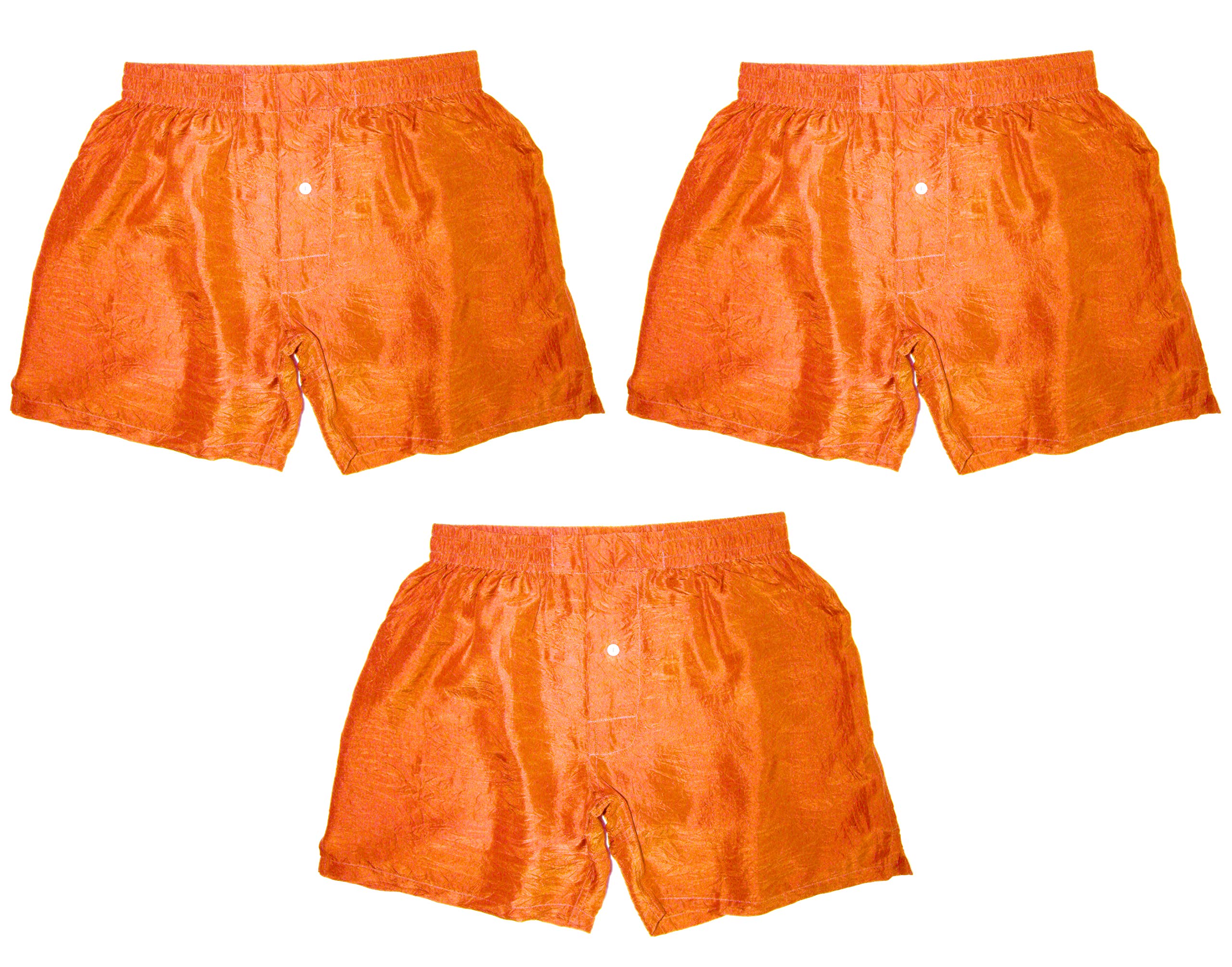 Premium 100% Silk Men's Boxer Shorts - Royal Silk Fresh Orange Set of 3 (Sizes 30