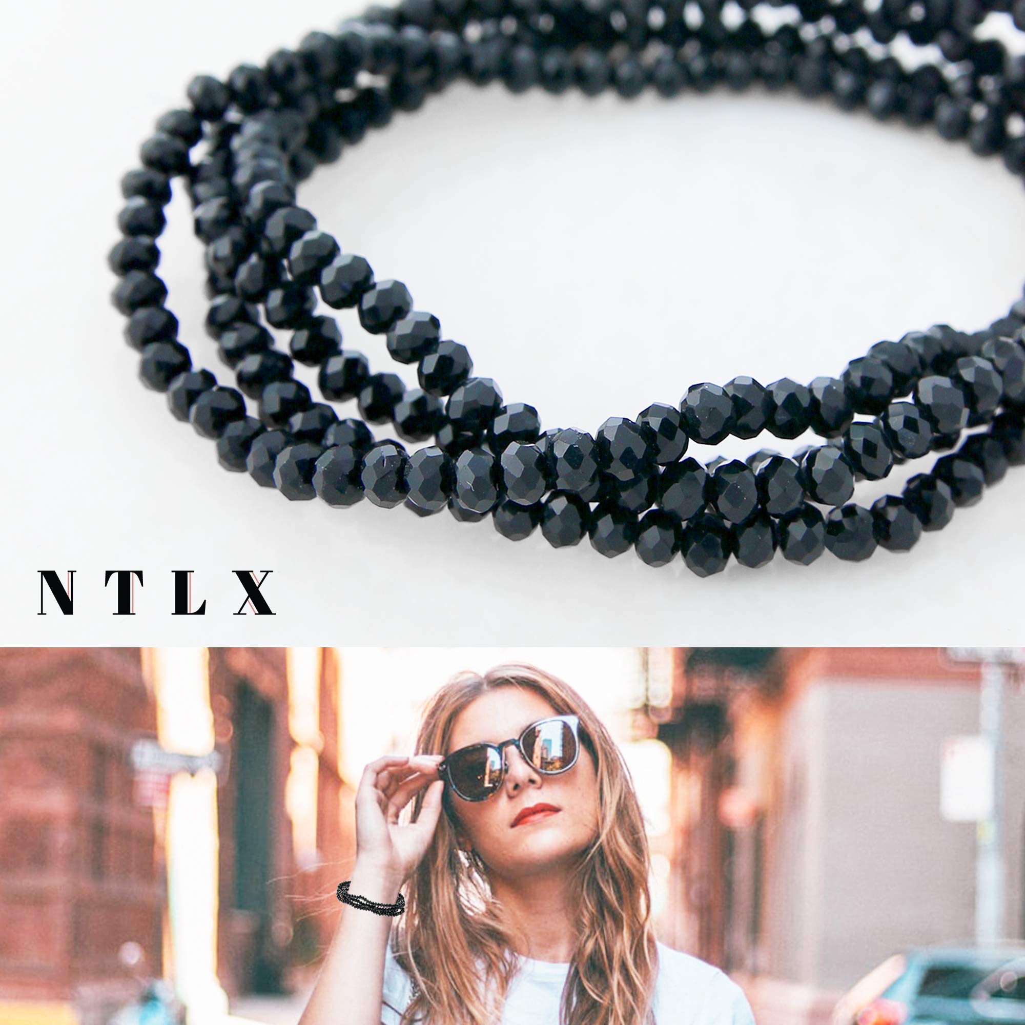 Stylish NTLX Multi Strand Beaded Stackable Stretch Bracelets for Women - Bohemian Boho Fashion Jewelry with Faceted Glass Beads - Elegant Layered Statement Bangles - Perfect for Parties, Weddings & Everyday Wear