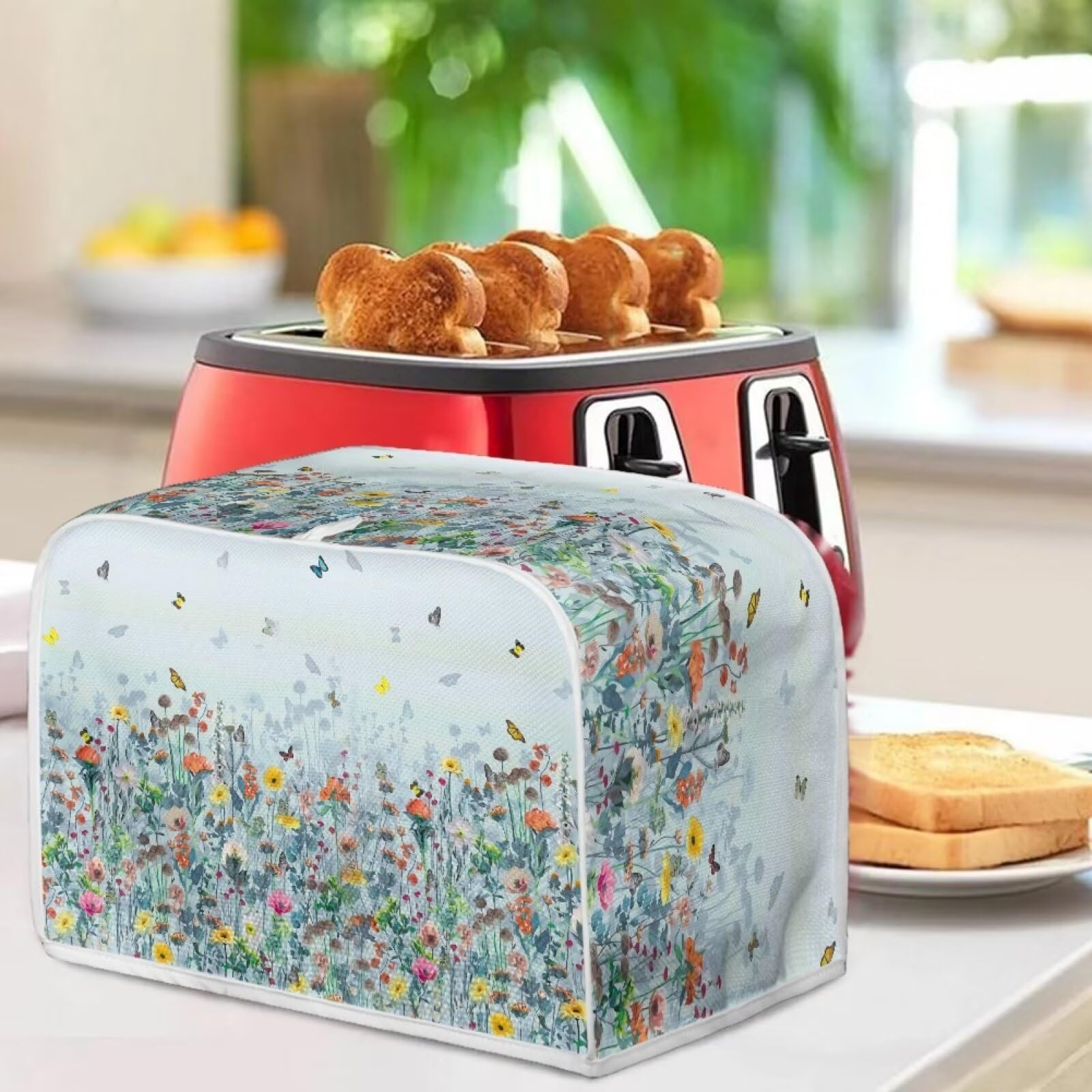 ZDCUSTOM Floral Butterfly 2-Slice Toaster Cover - Stain Resistant, Dust Proof Oven & Bread Machine Protector - Kitchen Decor for Coffee Maker & Small Appliances - Perfect for Home, Cafe, and Office Use