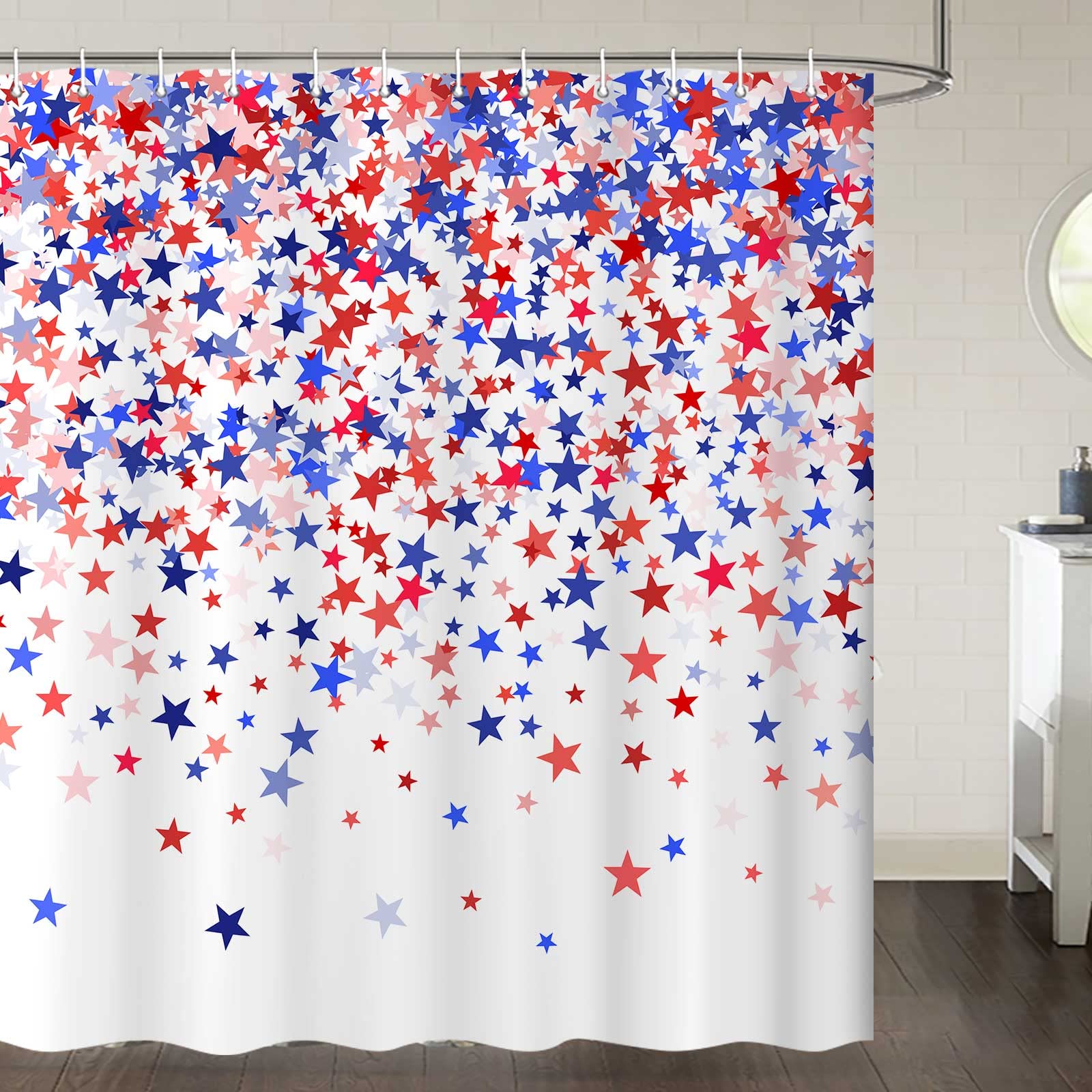 American Flag Shower Curtain - Patriotic 4th of July Decor with Red, White & Blue Stars - 72x84 Inch Bathroom Set Includes Hooks - Perfect for Independence Day, Memorial Day & Veterans Day Celebrations