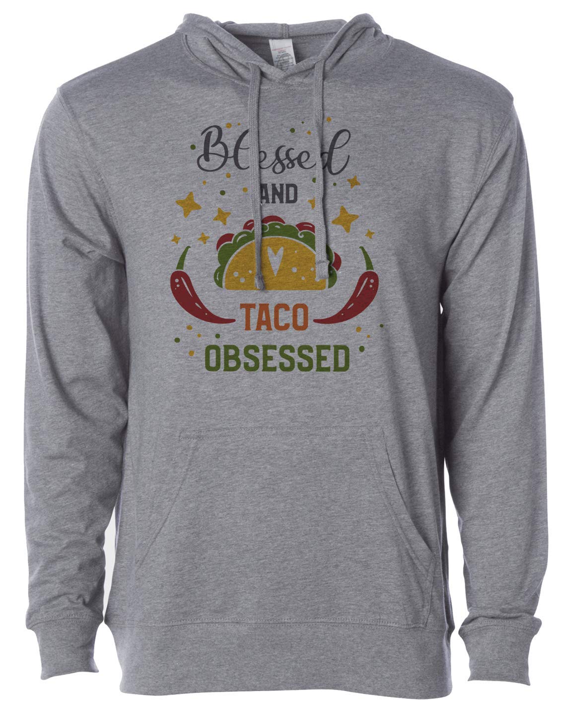 7 ate 9 Apparel Unisex Taco Lovers Grey Hooded Sweatshirt - Soft Cotton Pullover for Casual Wear, Street Style & Gift Giving