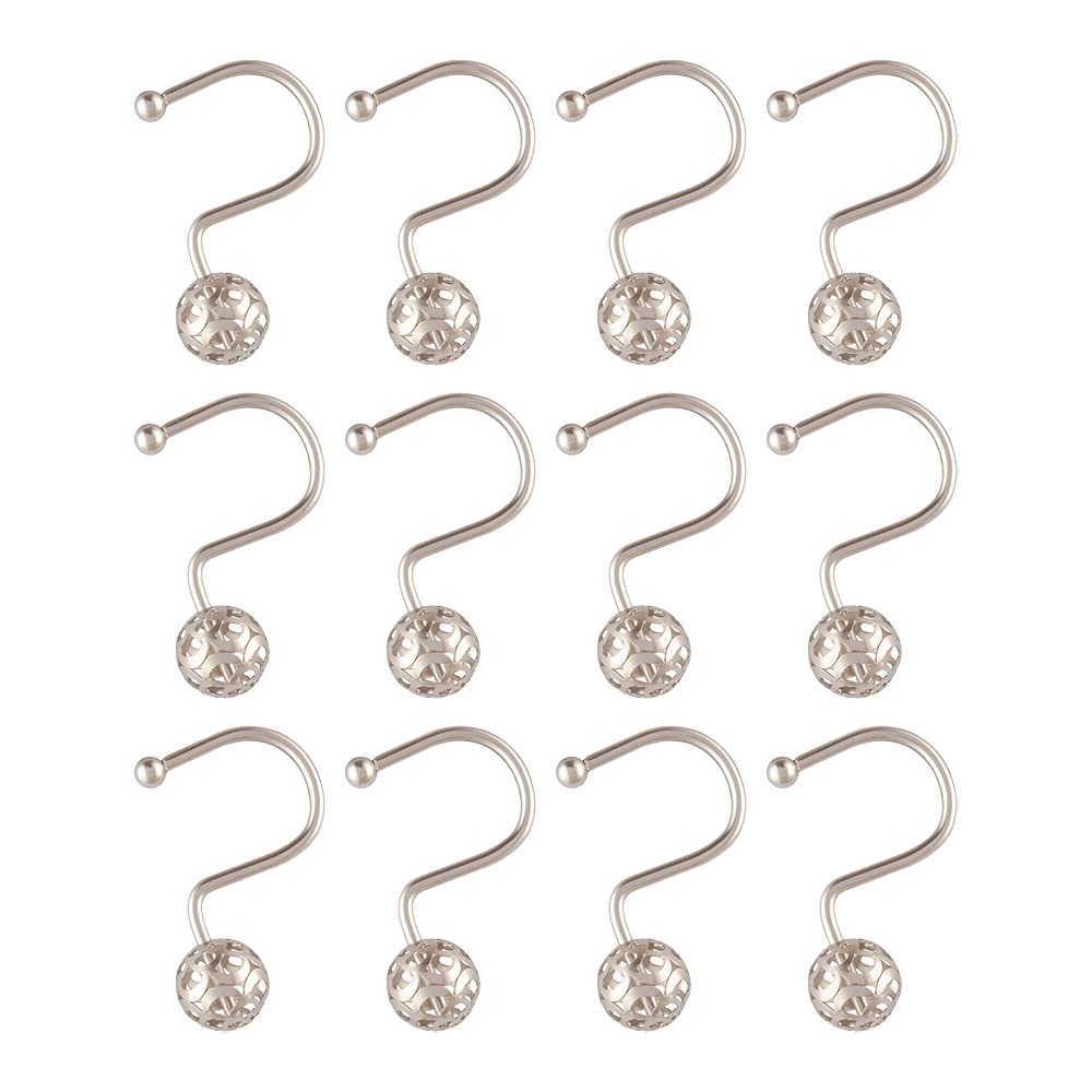Utopia Alley Shower Rings - 12 Pack Hollow Ball Shower Curtain Hooks for Bathroom, Rust-Resistant Metal Shower Hooks in Brushed Nickel - Perfect for Modern Bathrooms, Dorms and Apartments