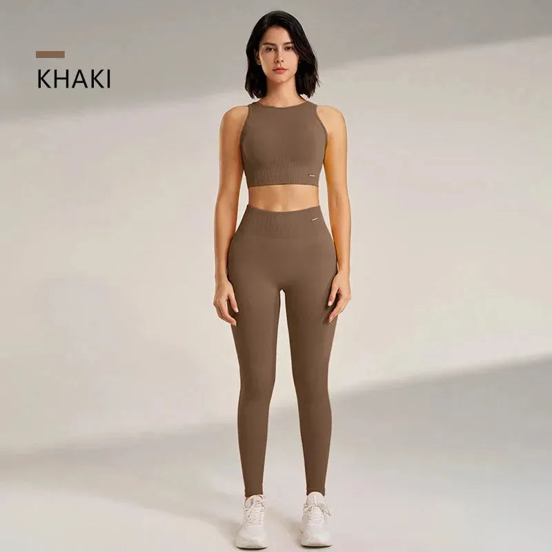 Women's High Waisted Yoga Pants & Seamless Workout Top Set - 2 Piece Breathable Fitness Outfit for Yoga, Gym & Running | Comfortable Exercise Clothes for Women