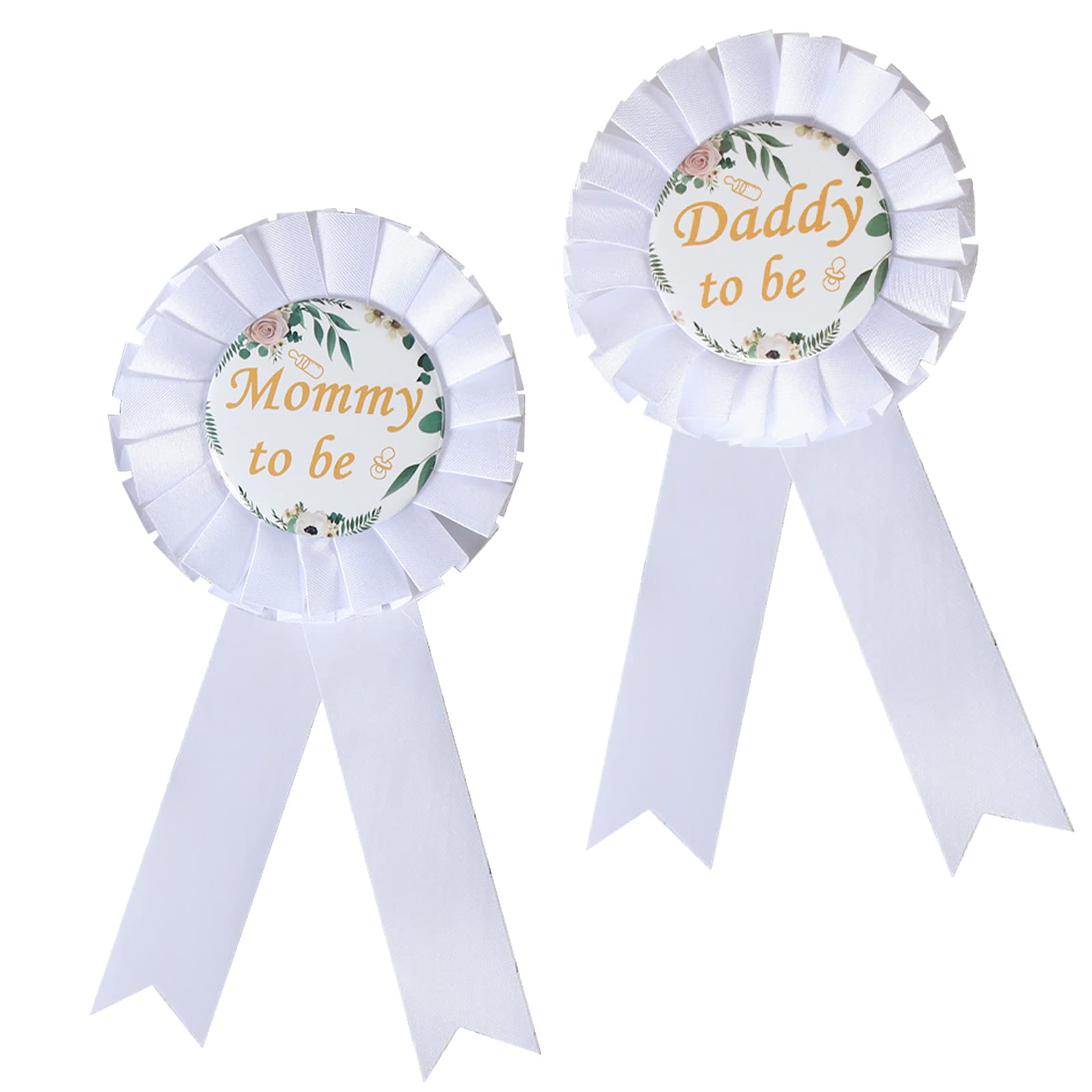 Gender Neutral Baby Shower Decorations Set - Sage Green Tinplate Badge Pins for Mom & Dad to Be | Perfect for Gender Reveal Parties, Baby Shower Gifts & Nursery Decor