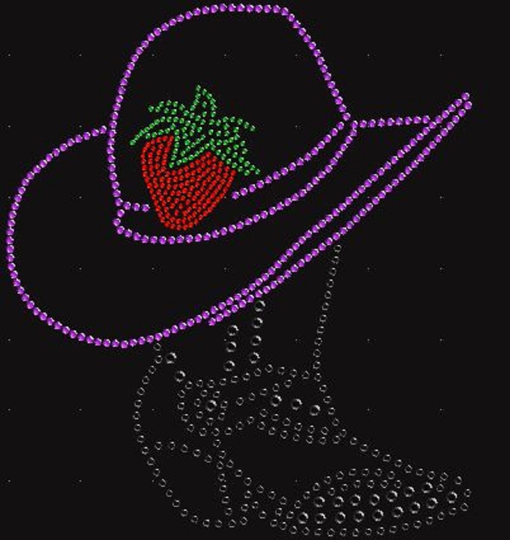 Strawberry Rhinestone Iron-On Transfer for Boots & Hats - DIY T-Shirt Design Kit for Western Fashion & Cowgirl Outfits