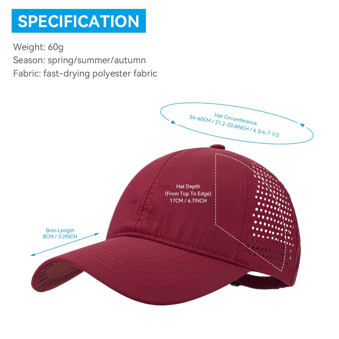 **Gisdanchz Quick Dry Mesh Baseball Cap for Men & Women - Golf, Hiking, Fishing, Cycling, Running & Workout - Breathable Outdoor Sport Hat in Burgundy**    **Perfect for Golf Courses, Hiking Trails, Fishing Trips, Cycling Adventures & Gym Workouts**