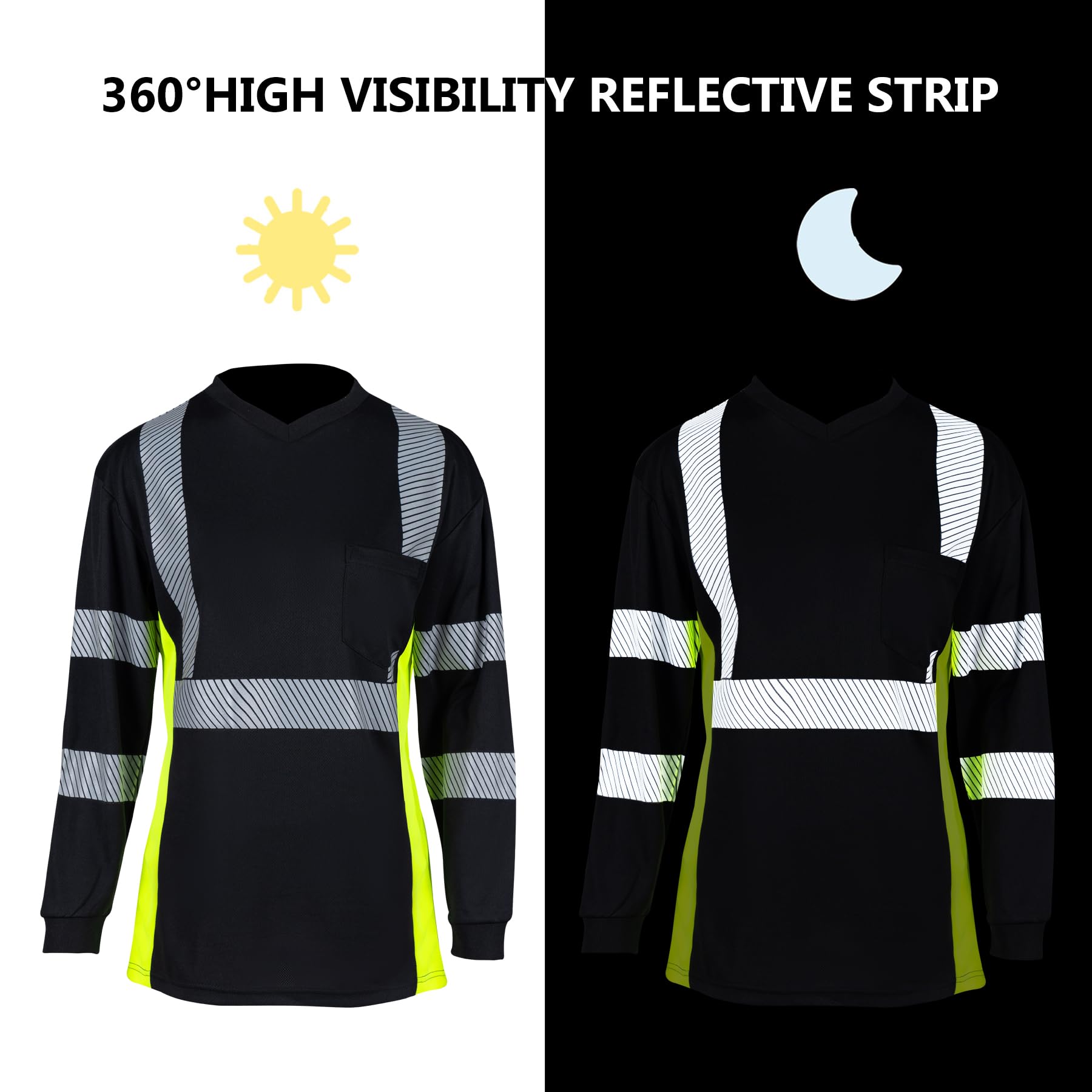 ANSI Class 2 High Visibility Safety Shirts for Women - Reflective Long Sleeve Hi-Vis Work Shirts - Perfect for Construction, Road Work & Night Shift Safety