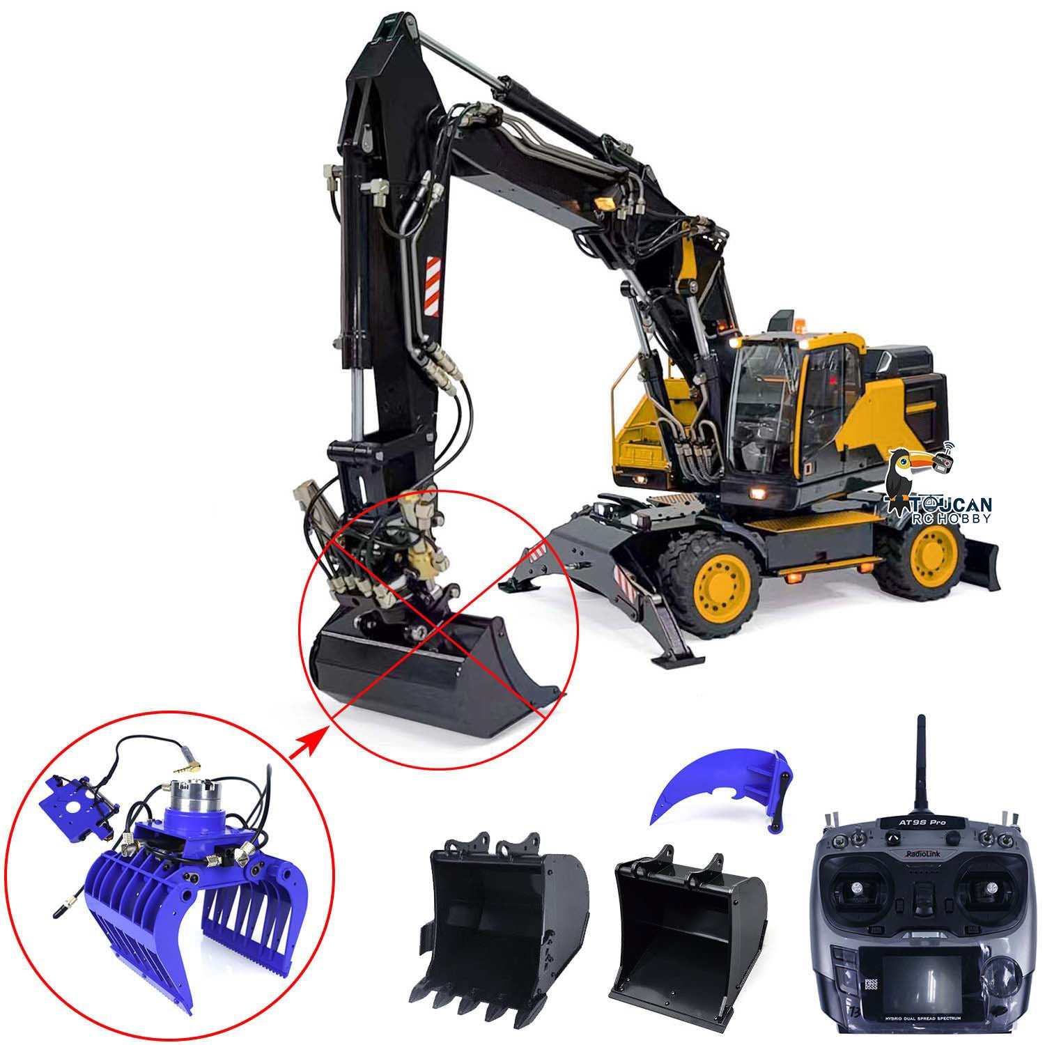 MTModel 1:14 Scale Metal RC Hydraulic Excavator - 3-Arm EC380 Wheeled Remote Control Construction Toy with Motor, Servo & ESC - Perfect for Construction Simulation, Kids Play & Collectors