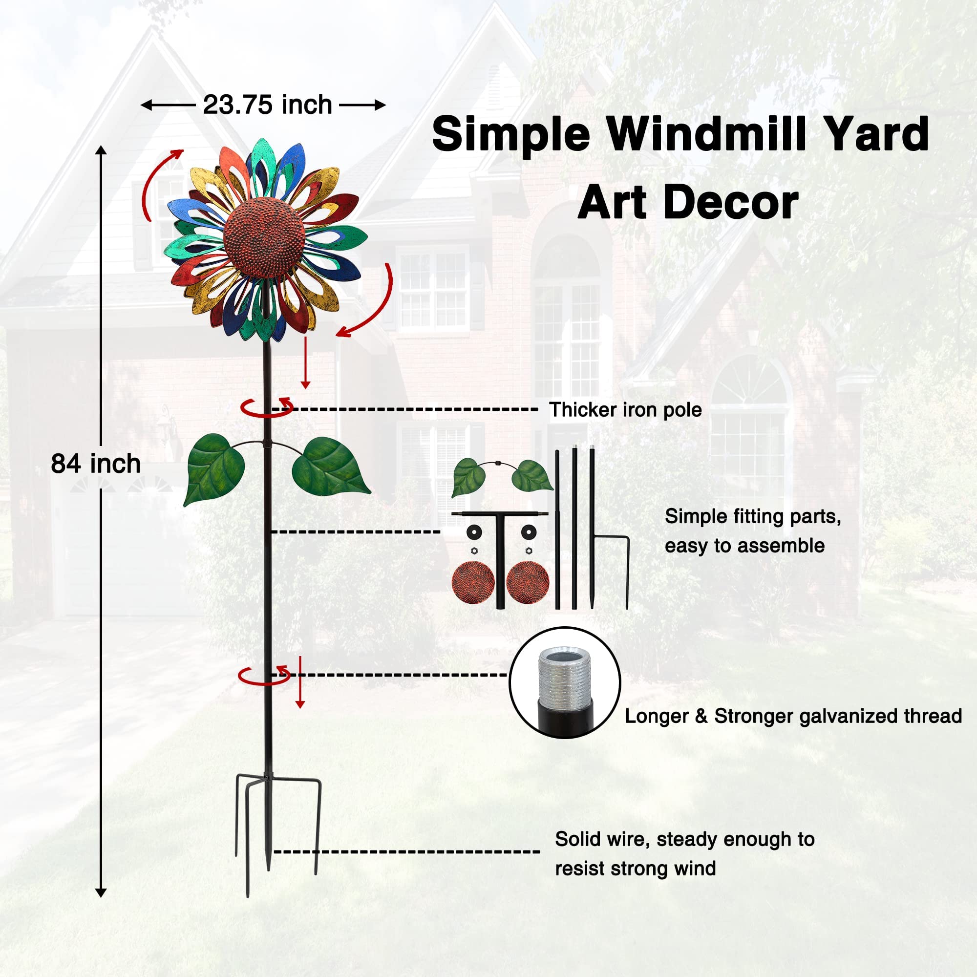 Large 84-Inch Sunflower Metal Wind Spinner for Yard, Garden, Lawn & Patio | Outdoor Kinetic Windmill Decor | Perfect for Backyard, Front Yard & Outdoor Spaces