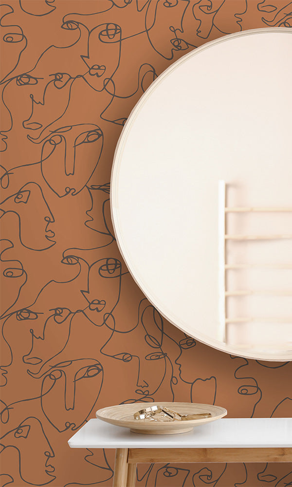 Burnt Orange The Art of Expression Wallpaper R7347 - Peel & Stick Removable Wallpaper for Bedroom, Living Room, Office Decor