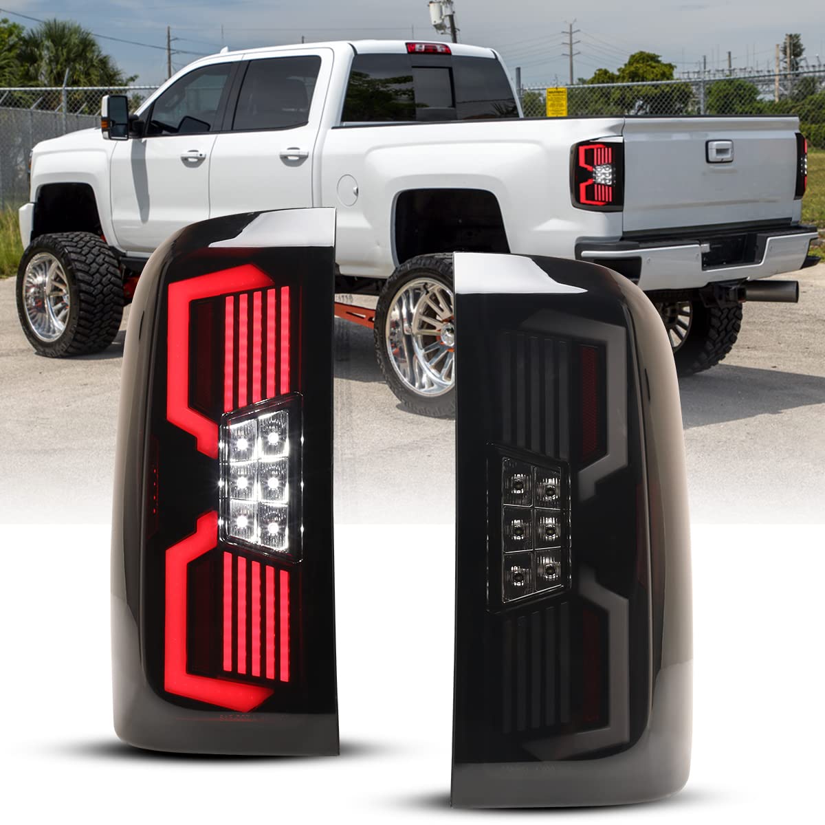Winjet LED Tail Lights Assembly for 2014-2018 Chevy Silverado 1500 & 2015-2018 Silverado 2500/3500 HD - DRL LED Tail Lights with Sequential Turn Signals & Dynamic Brake Running Lights - Upgrade for Night Driving & Enhanced Safety