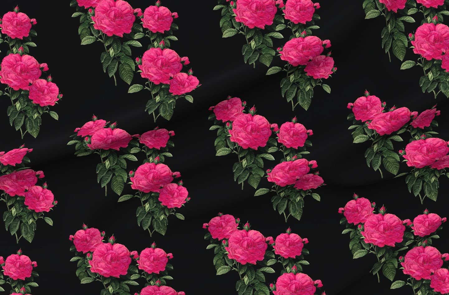 Rose Hot Pink Black Floral Printed Velvet Fabric by The Yard - Upholstery, Home Decor & Apparel Material - Perfect for DIY Curtains, Throw Pillows and Dressmaking