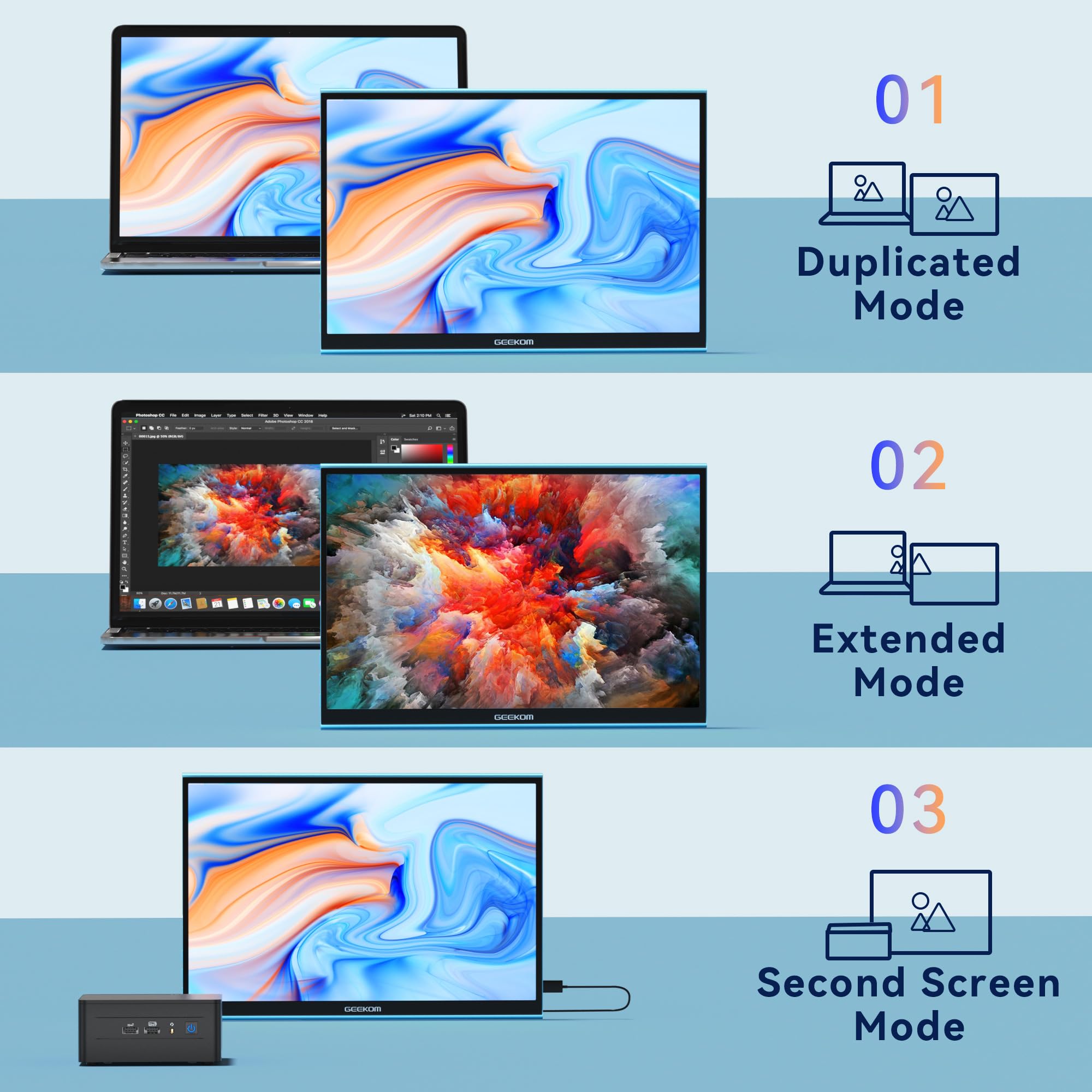 GEEKOM 16 Inch Portable Monitor - Ultra-Thin USB-C HDMI IPS HDR External Display with Smart Cover & Dual Speakers for Laptop, PC, Mac, Phone, Xbox, PS4, Switch | Perfect for Gaming, Work & Travel
