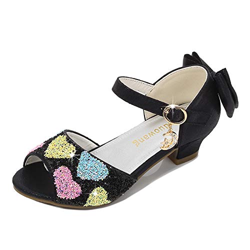 Sparkly Girls Mary Jane Dress Shoes with Bow - Elegant High Heels for Weddings, Parties & Special Occasions | Princess Sandals for Flower Girls & Pageants