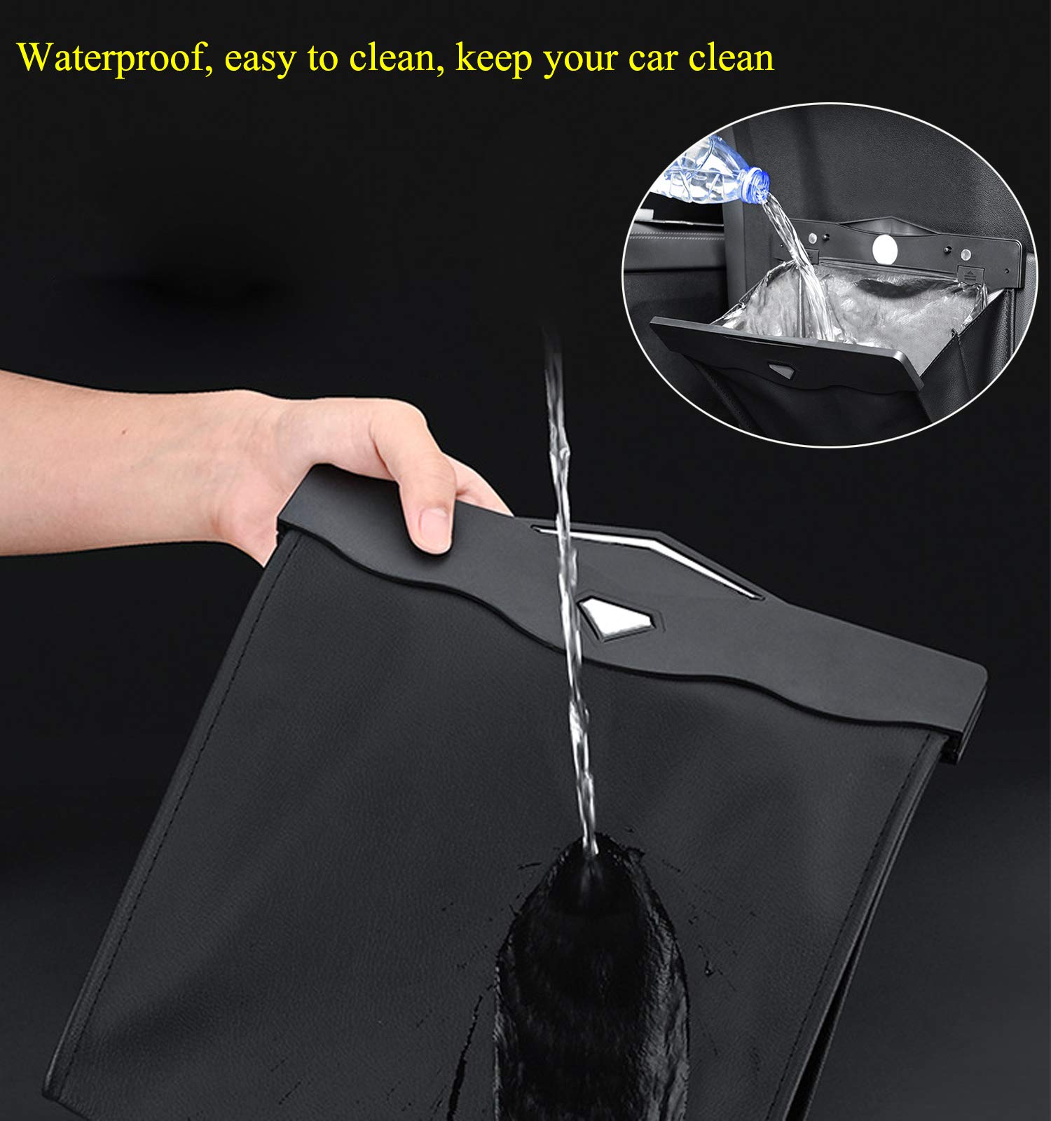 Premium Car Trash Can with 50 Trash Bags - Smart LED Leather Garbage Bin, Waterproof Foldable Auto Waste Container for Car, Office & Toilet - Universal Fit for All Vehicles (Large Size) | Perfect for Road Trips, Commuting & Keeping Your Vehicle Clean