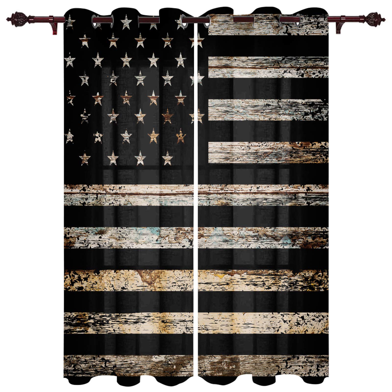 American Flag Grommet Curtains - Farmhouse Style for Bedroom & Living Room