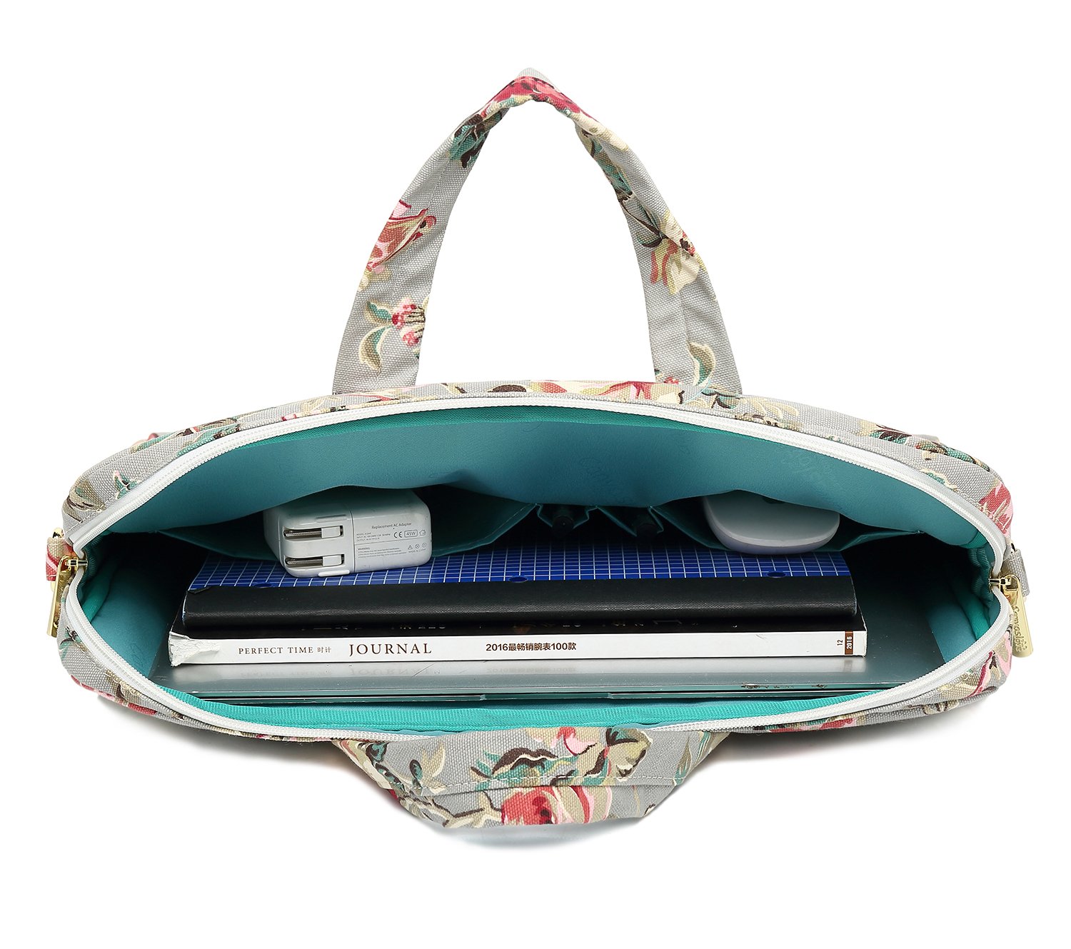 Waterproof Canvas Laptop Messenger Bag with Grey Rose Pattern - Shockproof Bubble Protection for MacBook Pro 16