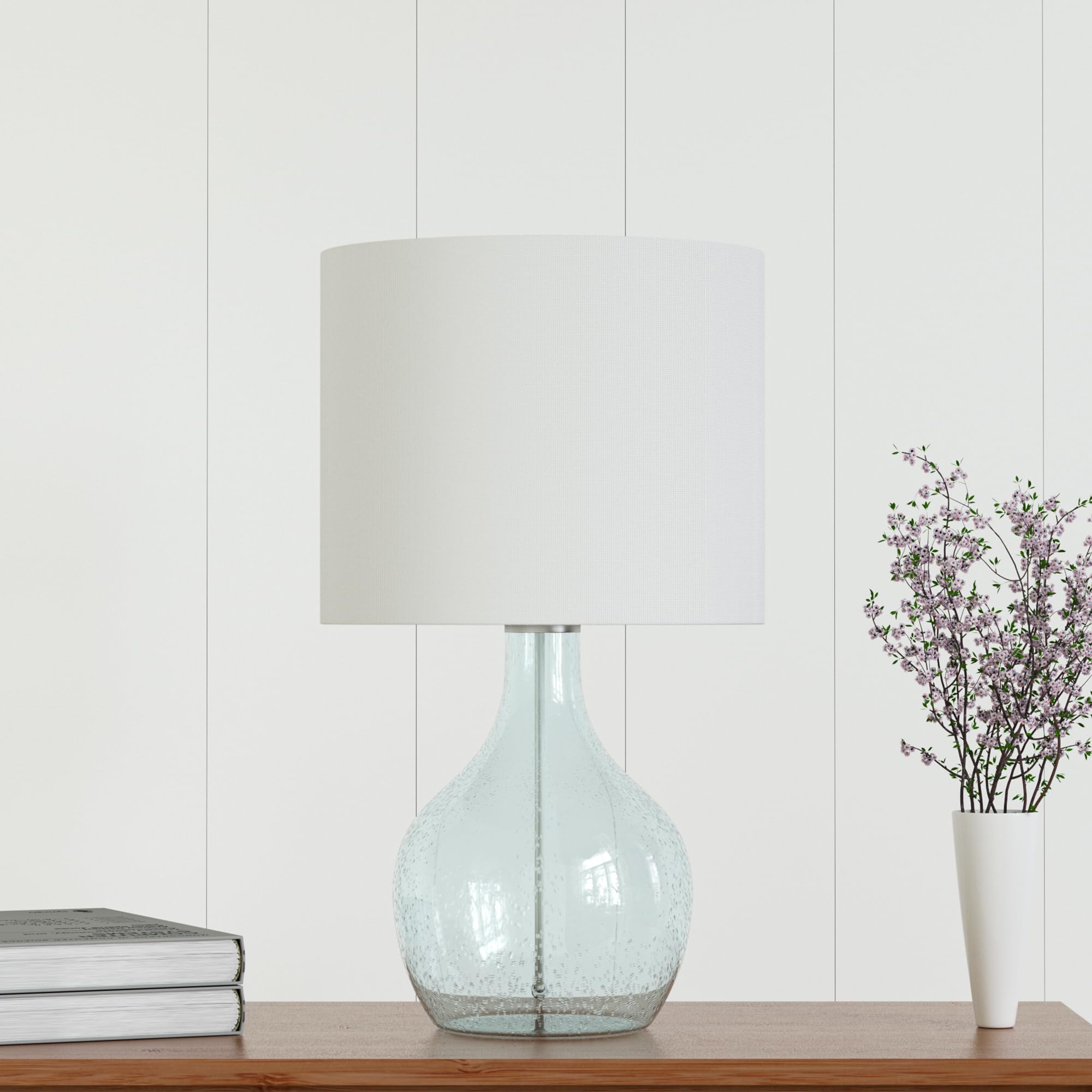 Maxax Coastal Blue Glass Table Lamp with White Shade - 22 Inch Tall End Table Lamp for Living Room, Bedroom, Office & Nightstand | Perfect for Coastal Decor, Reading Nook & Ambient Lighting