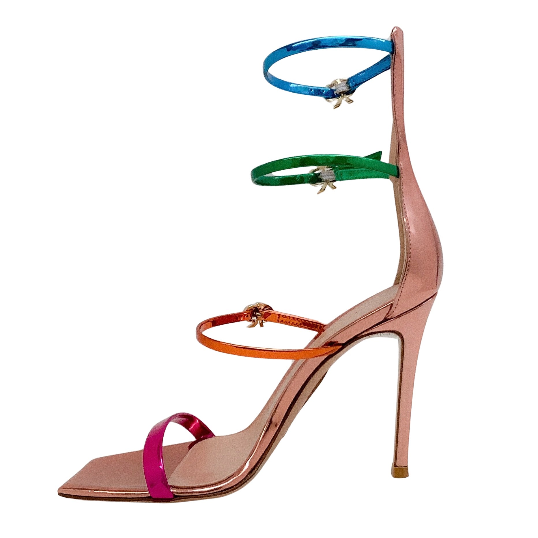 Gianvito Rossi Multi Metallic Ribbon Uptown Sandals - Women's Luxury Dressy Heeled Sandals for Evening Parties & Weddings