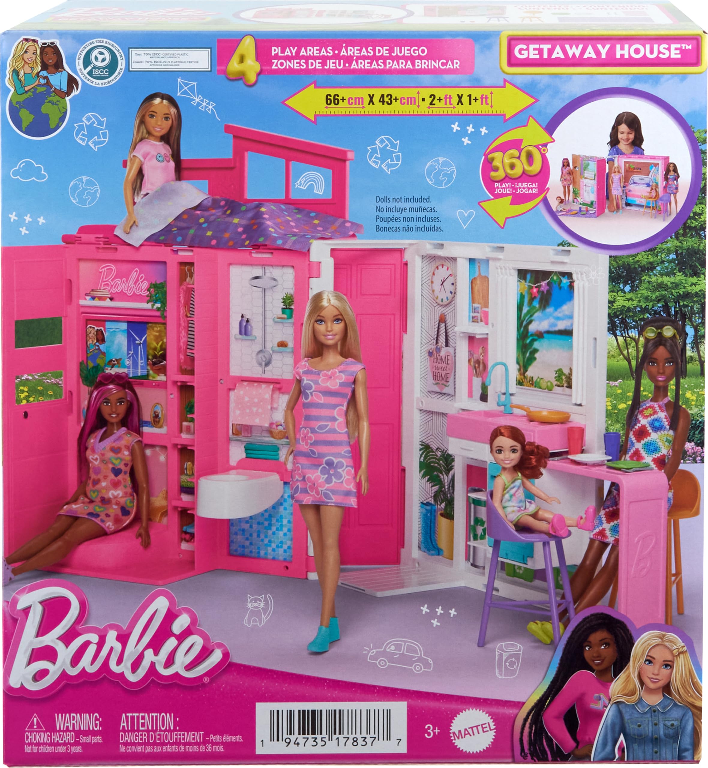 Barbie Dollhouse Playset - Getaway House with 11 Accessories, 2 Chairs & 4 Play Areas | 360-Degree Play | Perfect for Imaginative Play, Birthday Gifts & Collectors