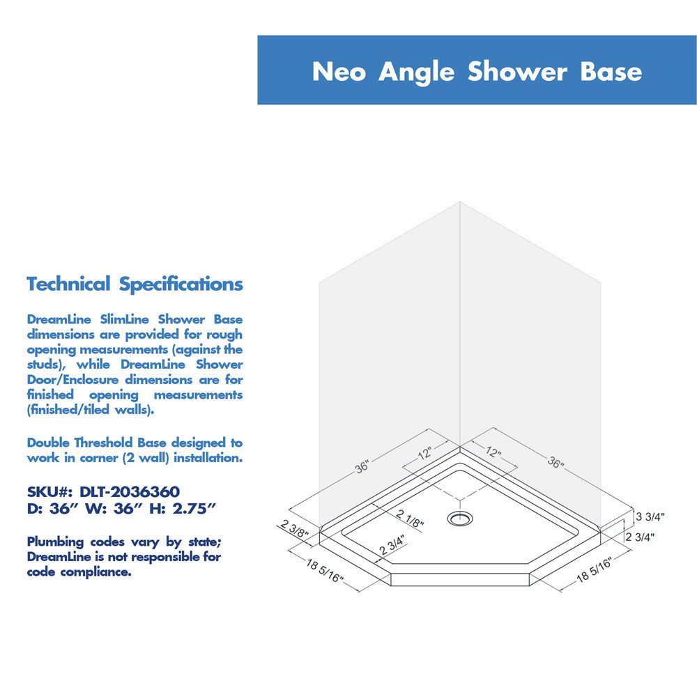 DreamLine Prism 36x36x74.75 Inch Frameless Pivot Shower Enclosure with SlimLine Base Kit - Modern Bathroom Upgrade for Small Spaces, Easy Installation for Home Renovation