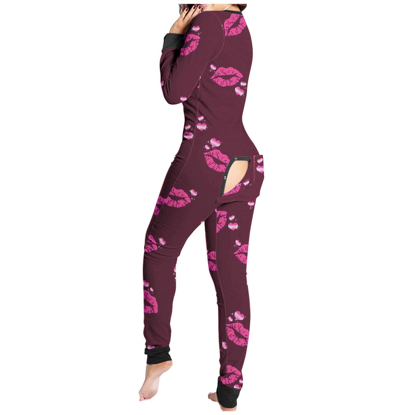 Masbird Women's Long Sleeve Button Down Romper Jumpsuit - Floral Print Playsuit with Flap Bodysuit Design for Casual Wear, Nightwear & Summer Outfits