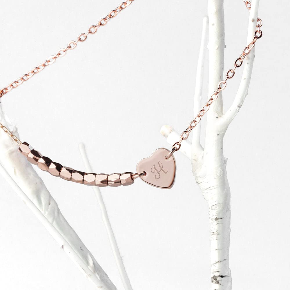Personalized Heart Charm Bracelet for Women - Rose Gold Plated Monogram Initial Bracelet, Unique Custom Jewelry Gift for Her | Valentine's Day, Anniversary, Birthday Present