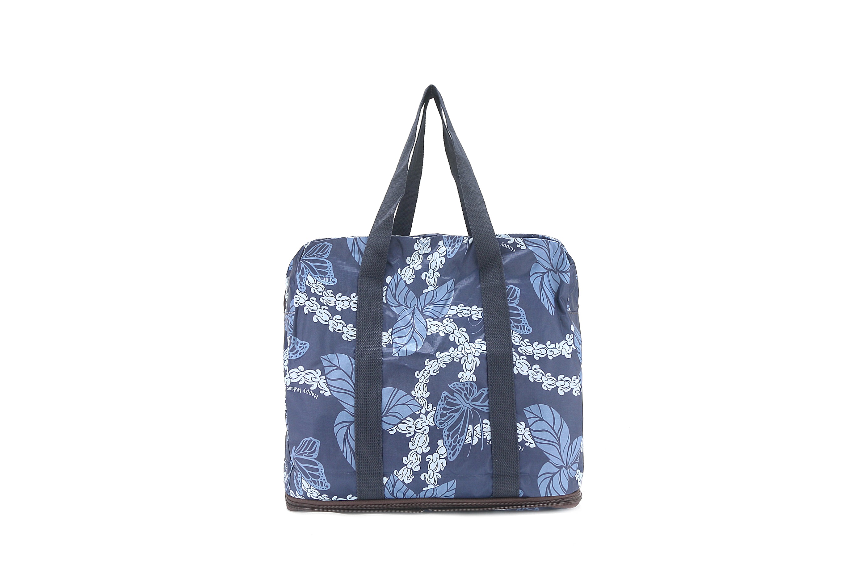 Foldable Duffle Bag for Travel & Gym - Waterproof Carry On Luggage with Shoulder Strap - Sophie Butterfly Lei Navy Design - Perfect for Weekend Getaways, Sports & Business Trips