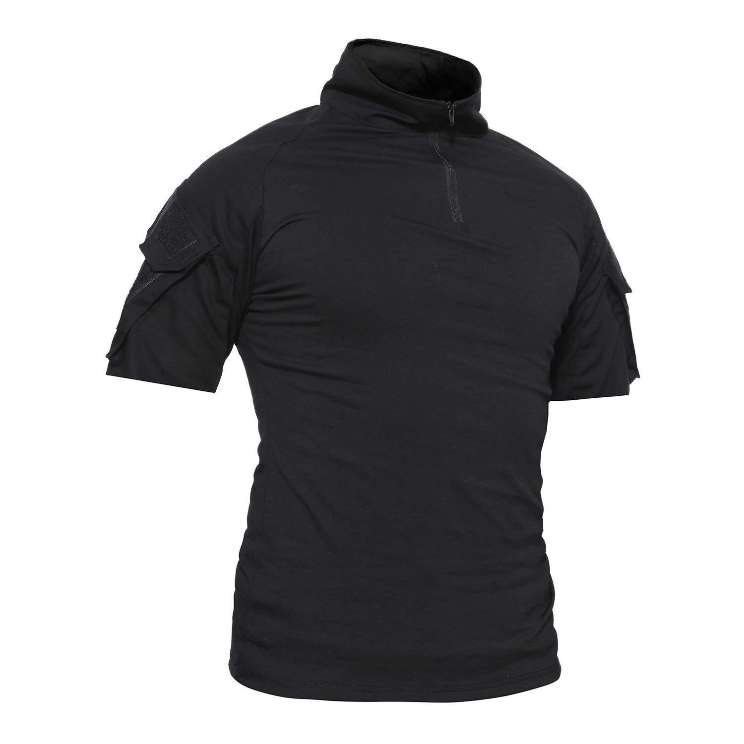 Lilychan Men's Tactical Short Sleeve Shirt - Military Combat Outdoor Shirt with Zipper Pocket | Perfect for Hiking, Camping & Airsoft Activities