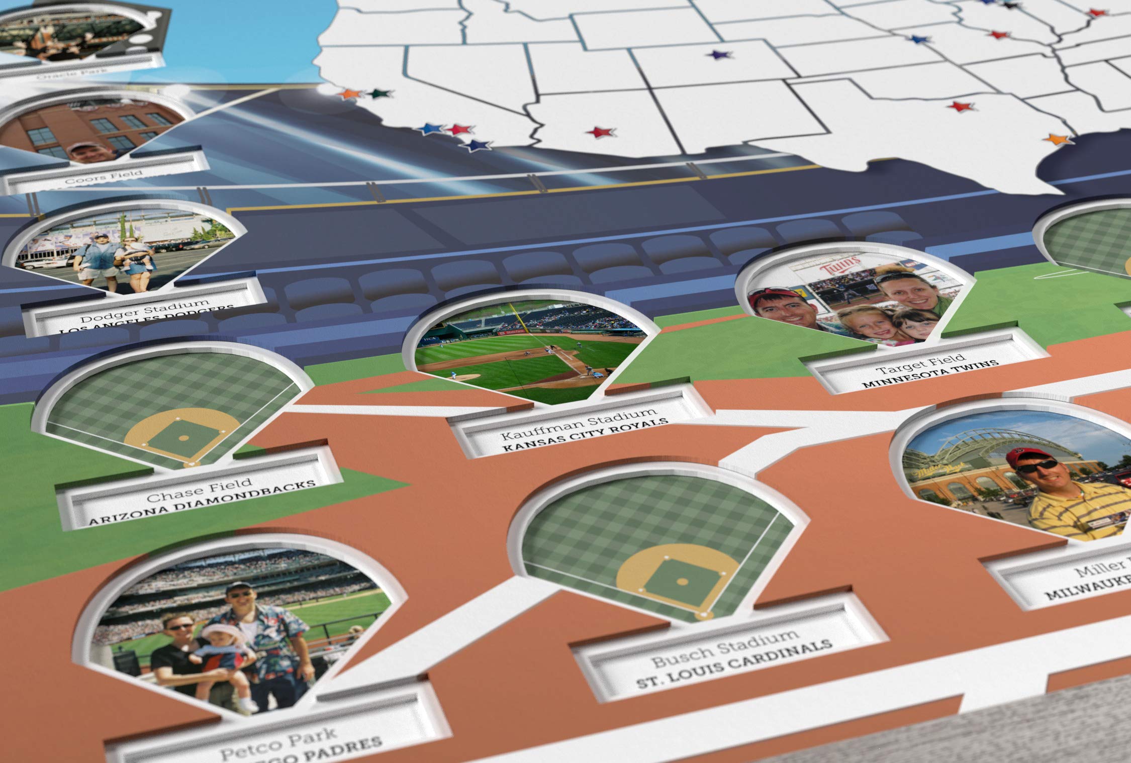 Custom Ballparks Photo Map - Handmade in USA with Black Frame | Perfect for Baseball Fans, Home Decor & Gift Ideas