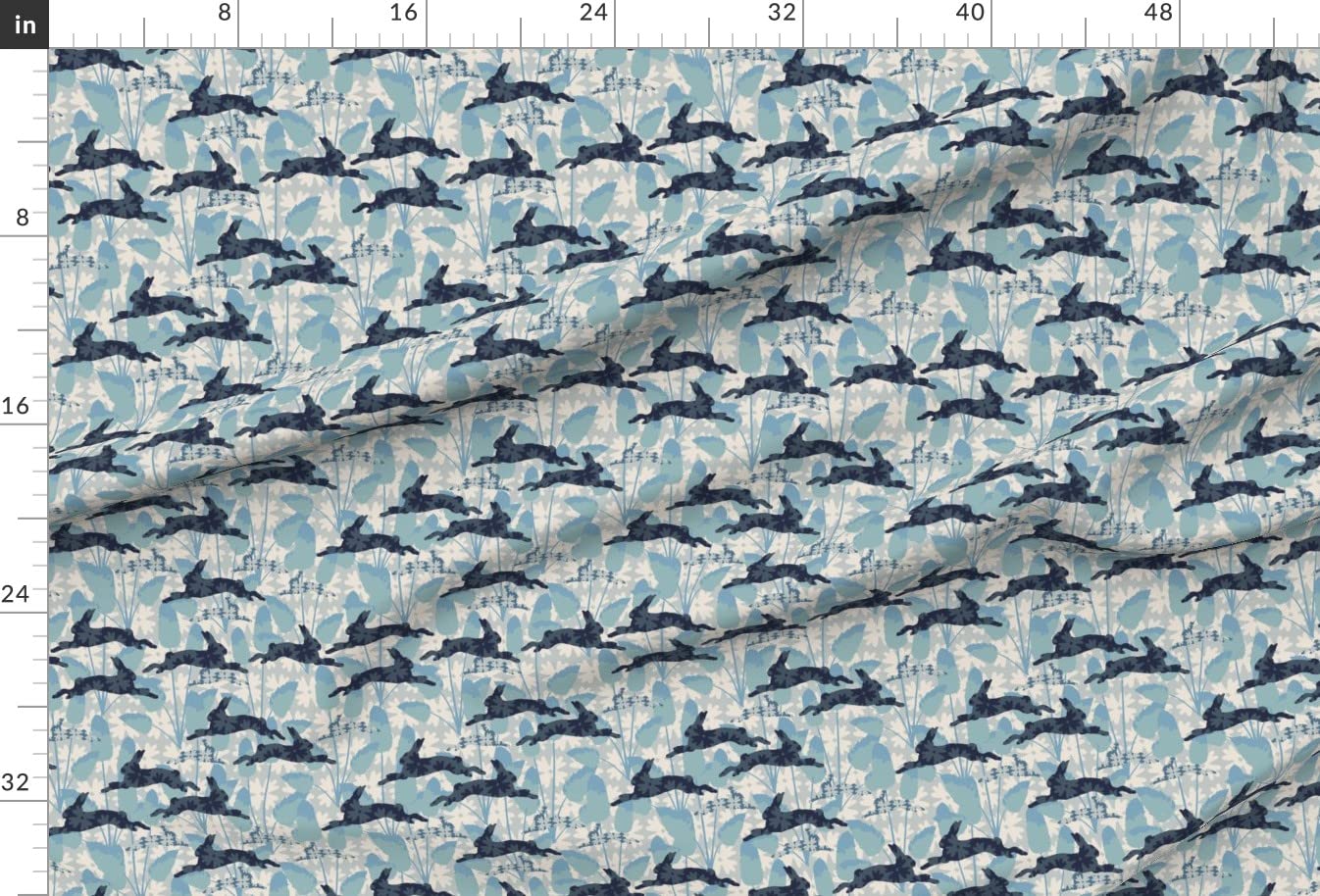 Bunny Tails Blue Green Floral Retro Animal Print Minky Fabric - Soft Plush Material for Sewing Baby Blankets, Quilt Backing & DIY Projects - Perfect for Nursery Decor, Kids Clothing & Home Crafts
