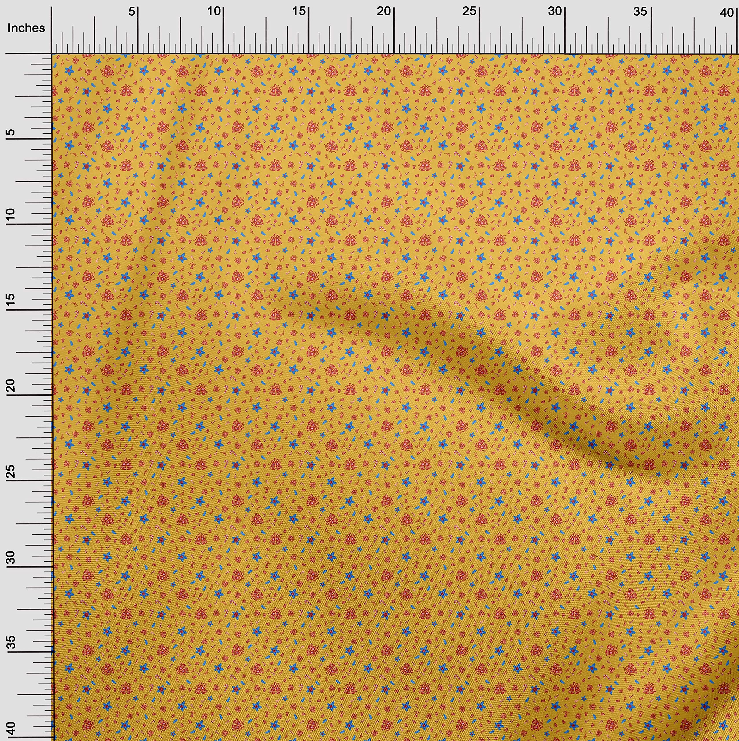 oneOone Velvet Yellow Fabric for Christmas Sewing - 58 Inch Wide Printed DIY Clothing Material by The Yard | Perfect for Holiday Crafts, Costumes & Home Decor