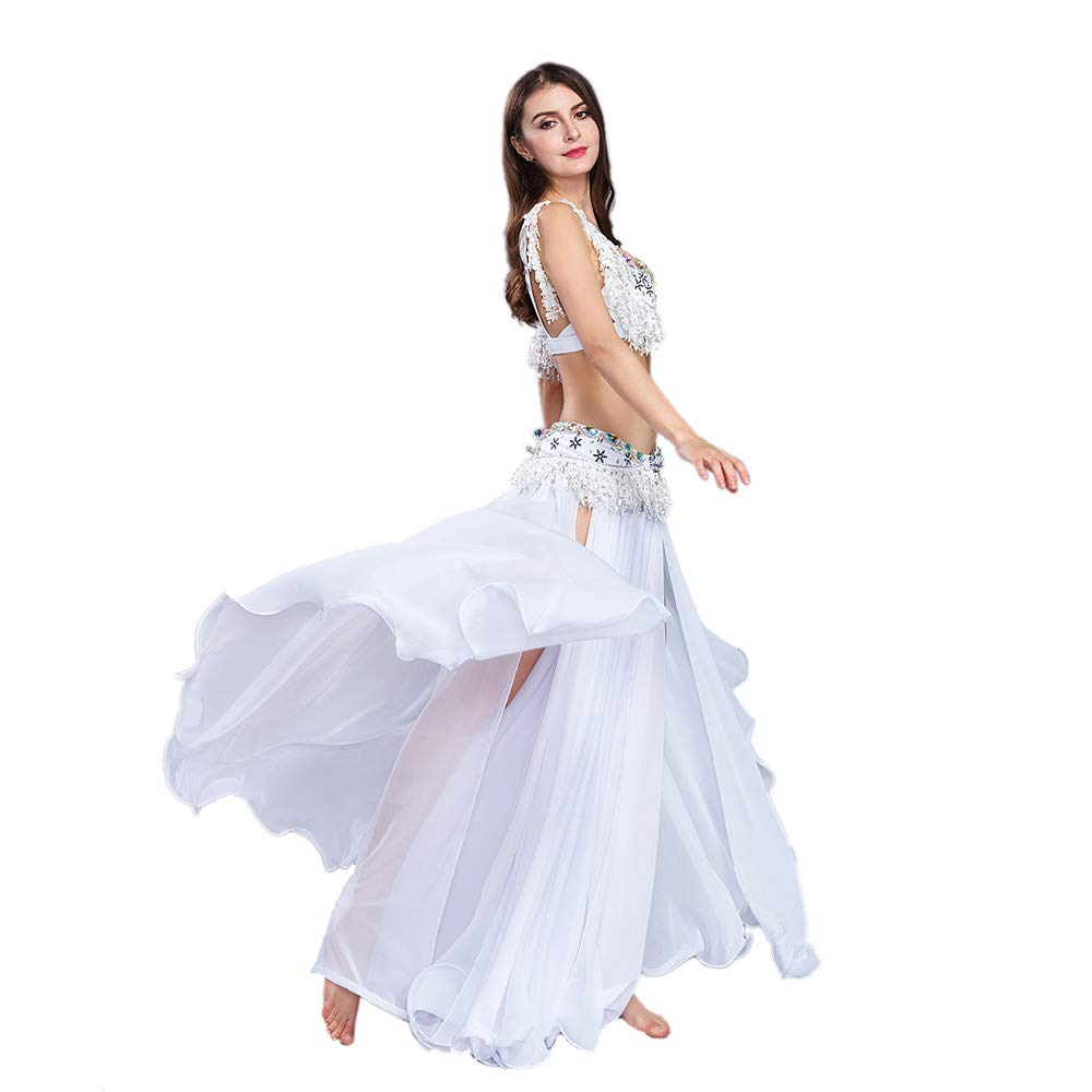 Royal Smeela Women's Belly Dance Costume Set - Chiffon Skirt, Bra & Belt - Professional Bellydancer Outfit for Performances, Halloween, Carnival & Dance Parties