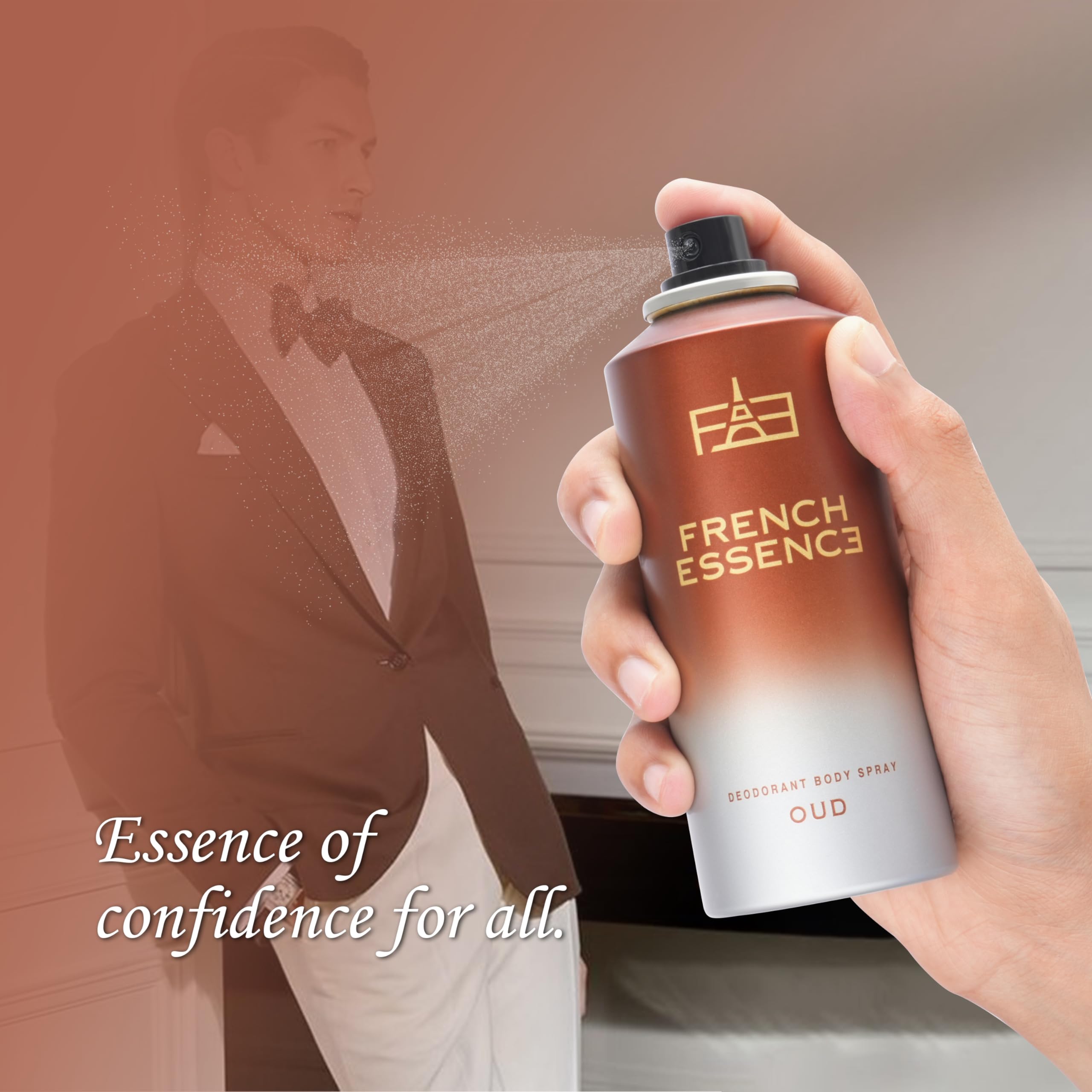 FRENCH ESSENCE Long Lasting Men's Deodorant Spray - Fresh Oud Fragrance, 150ml (Pack of 2) | Body Spray for Men, Perfume Deodorant Combo | Ideal for Gym, Work & Daily Freshness