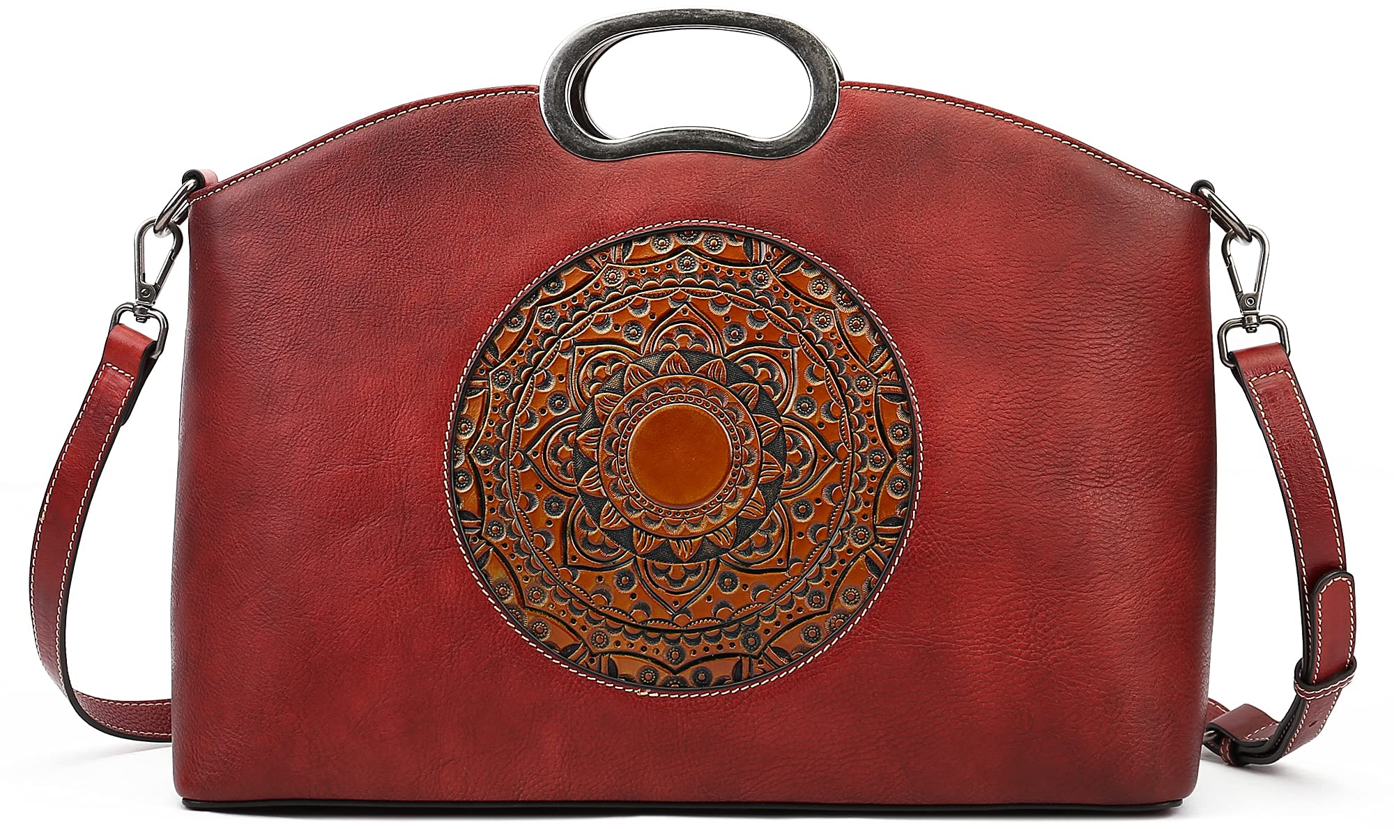 Genuine Leather Handbags for Women - Vintage Embossed Crossbody Bag with Organizer, Large Satchel Shoulder Purse | Perfect for Work, Travel & Everyday Use