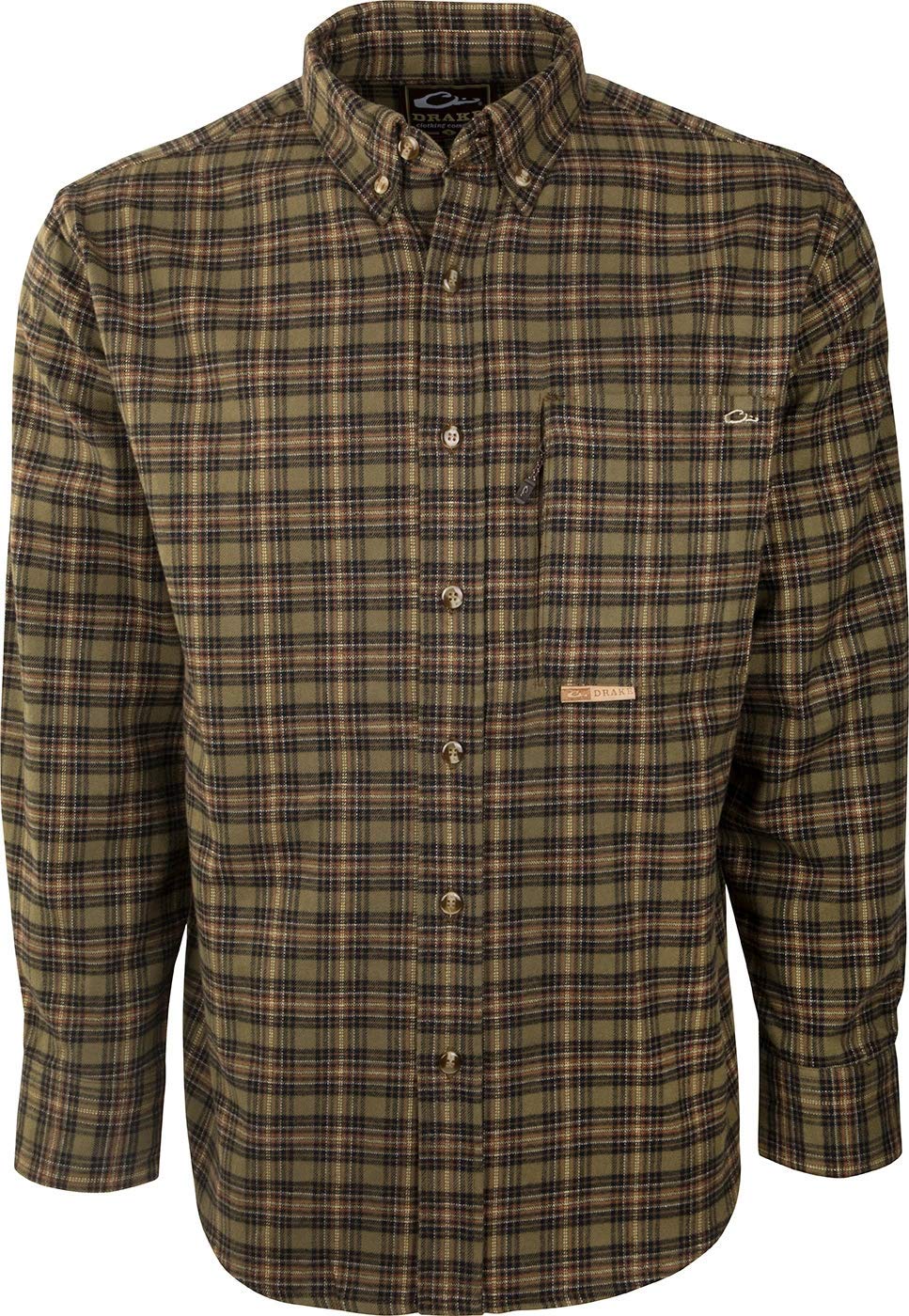 Drake Waterfowl Men's Autumn Brushed Twill Shirt - Comfortable Hunting & Outdoor Flannel Shirt for Fall Season | Ideal for Hunting, Camping & Casual Wear