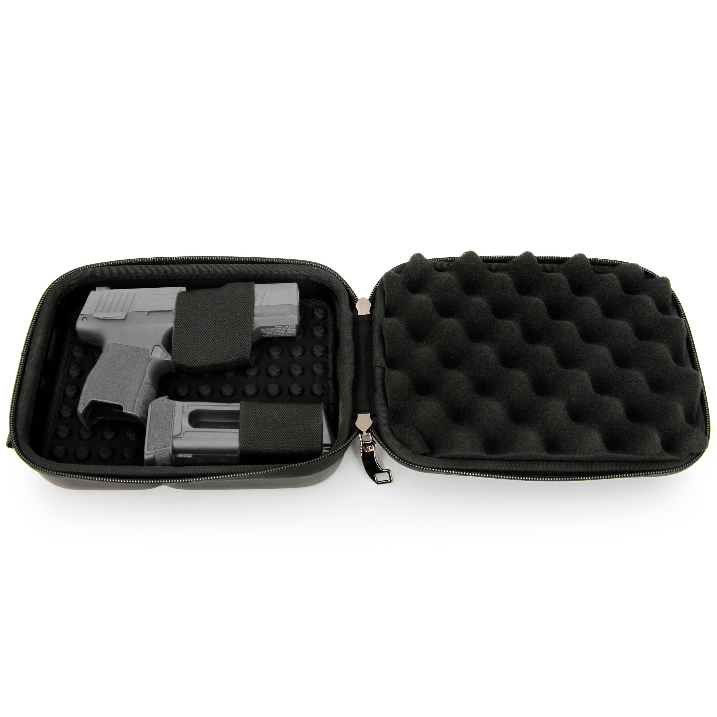 CASEMATIX Concealed Carry Locking Pistol Case for 9mm Handguns & Extra Magazines - Portable EVA Water Resistant Gun Bag with Shoulder Strap - Ideal for Range, Travel & Secure Storage
