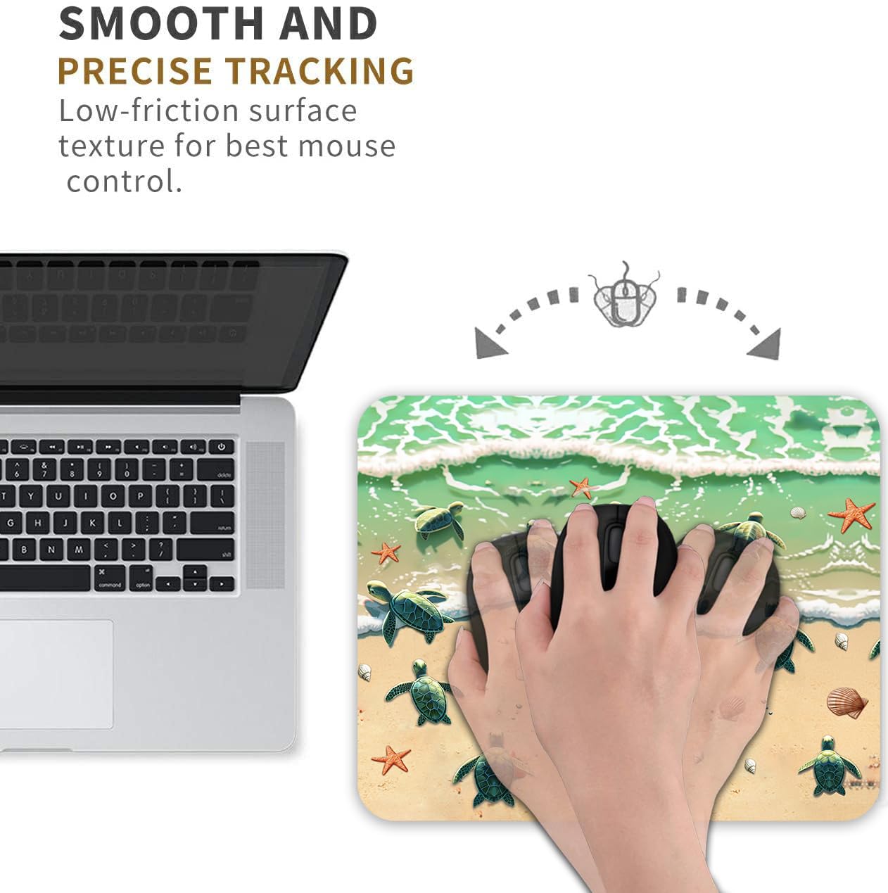 Non-Slip Gaming Mouse Pad & Coasters Set - Blue Ocean Painting Art with Sea Turtles & Starfish Design, Large Rectangle Rubber Mouse Mat for Work & PC Gaming | Perfect for Office, Home & Esports Setup