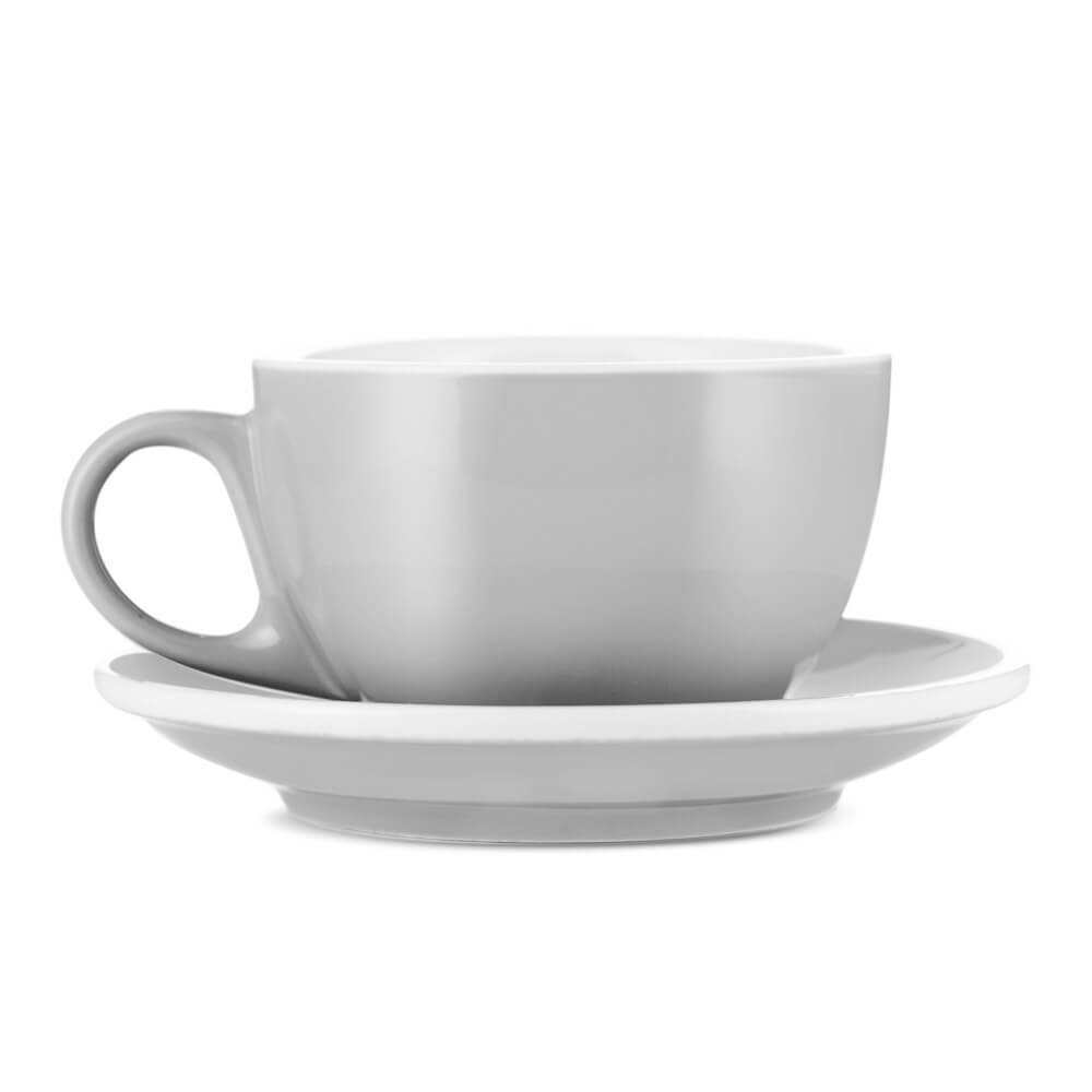 Premium Espresso Porcelain Latte Cup & Saucer Set - 12oz (355ml) Gray - Perfect for Coffee Shops, Home Brewing & Cafe Style Serving