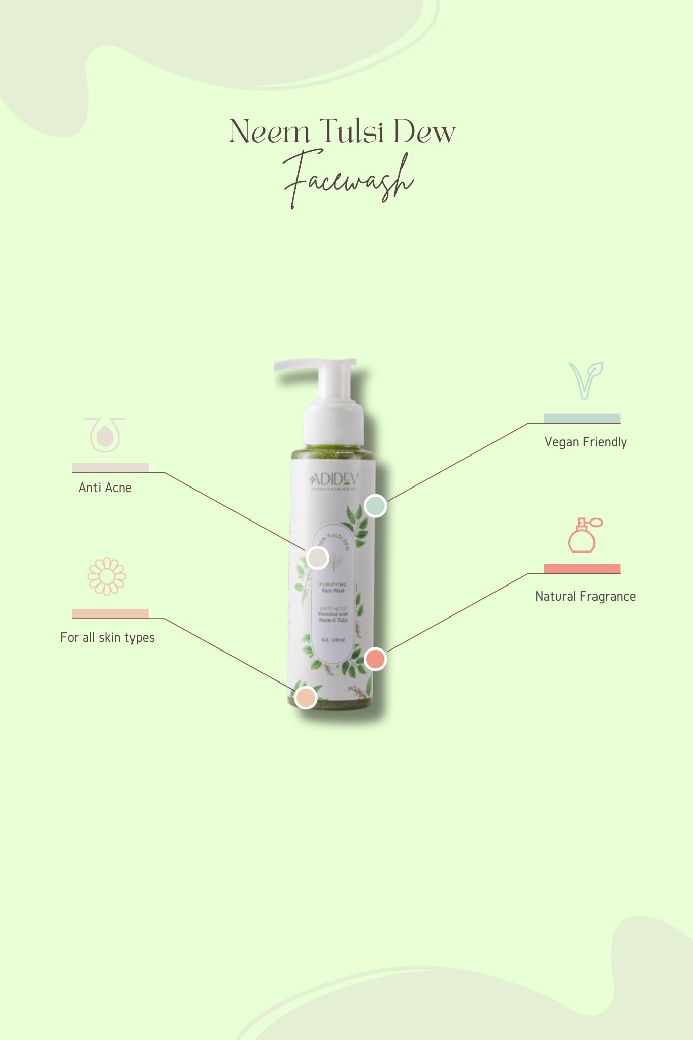 Neem Tulsi Face Wash for Acne & Glowing Skin - Natural Ayurvedic Cleanser for Oily & Sensitive Skin - Daily Use for Clear & Healthy Complexion