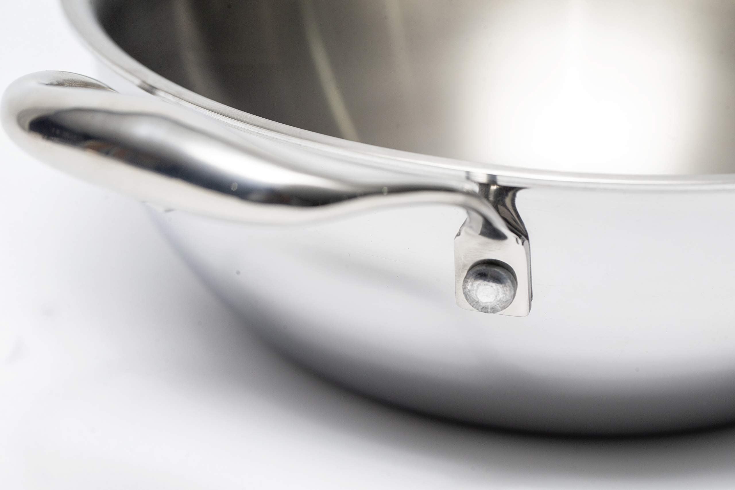Tri-Ply Stainless Steel Wok with Glass Lid - 4.3L (26cm) - Professional Restaurant-Grade Cookware for Stir-Frying, Deep Frying & Asian Cooking